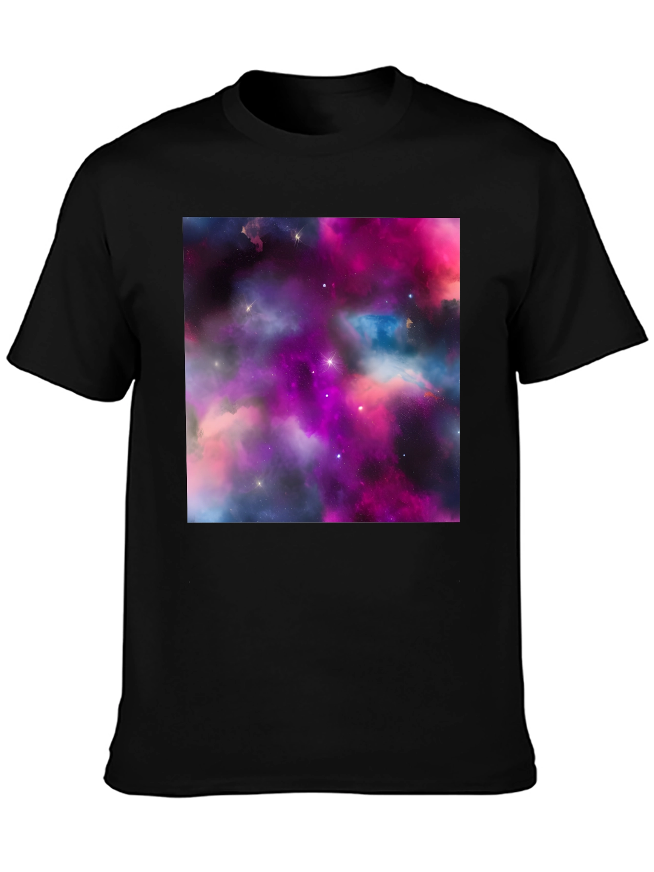 Black Galaxy Print Black T-Shirt - Stylish Outer Space Design view 3