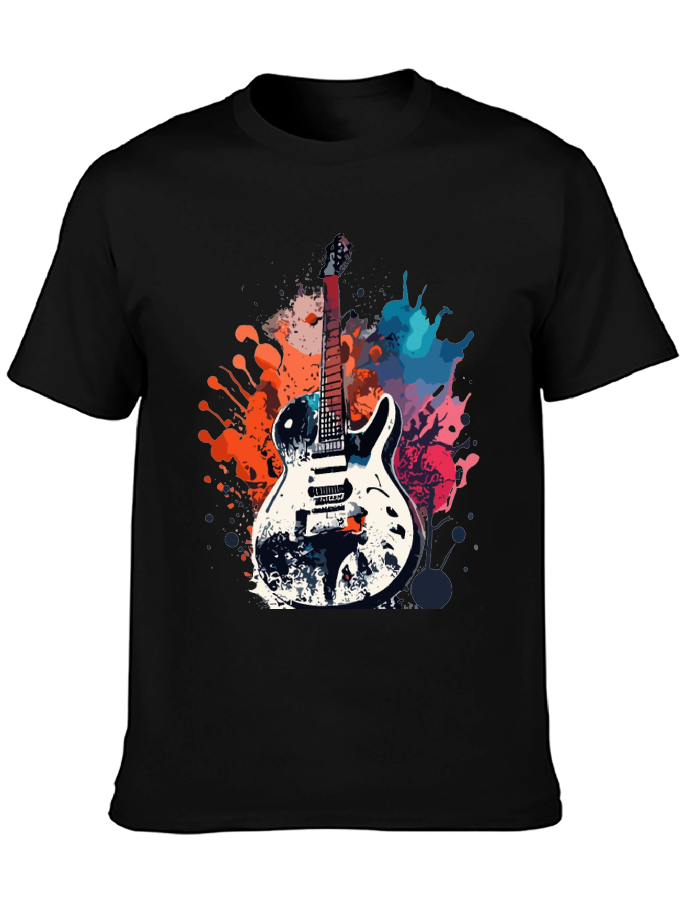 Black Guitar Splash Graphic T-Shirt - Rock Style Tee view 3