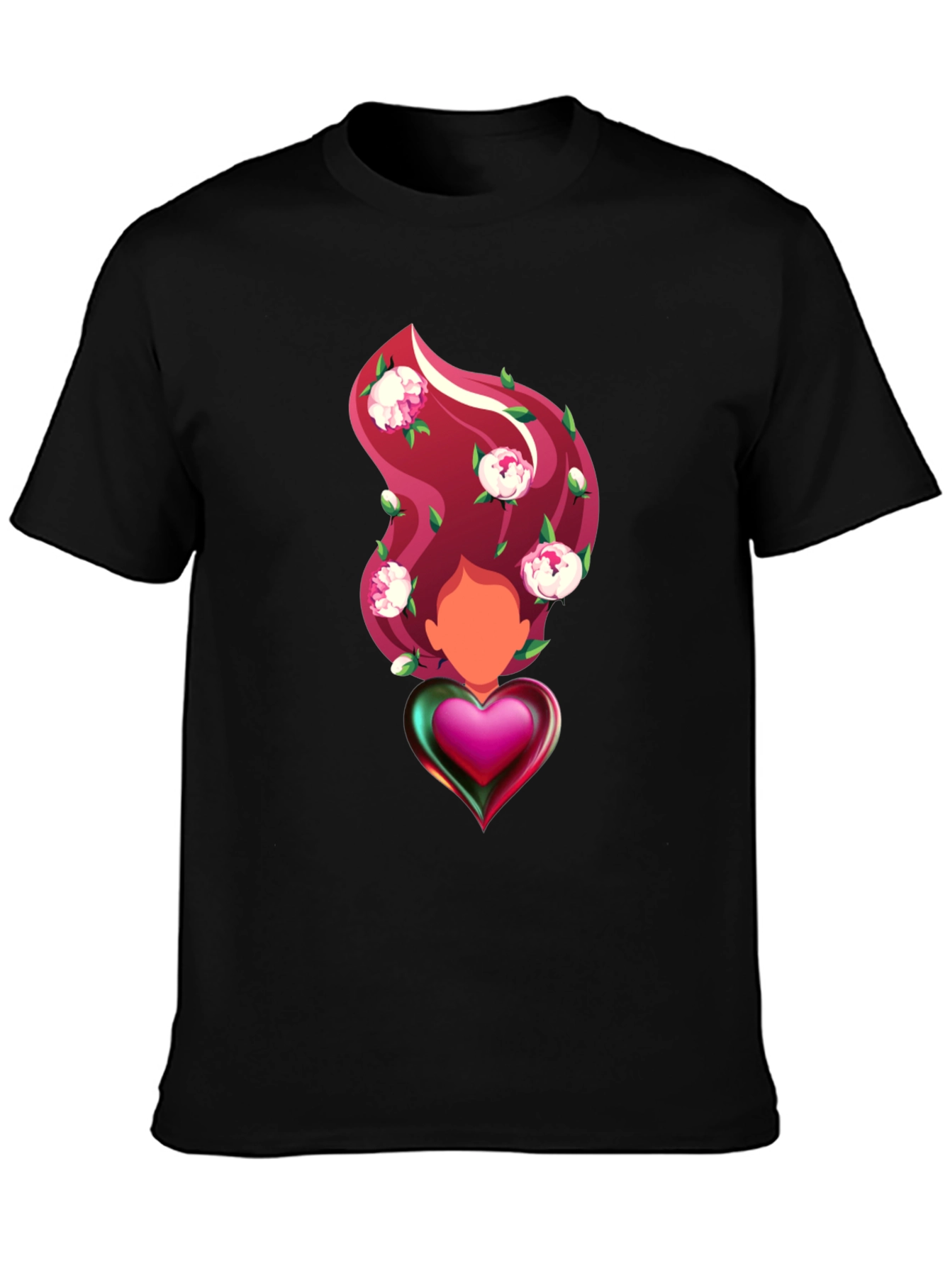 Black Heart & Floral T-Shirt - Artistic Graphic Tee view 3