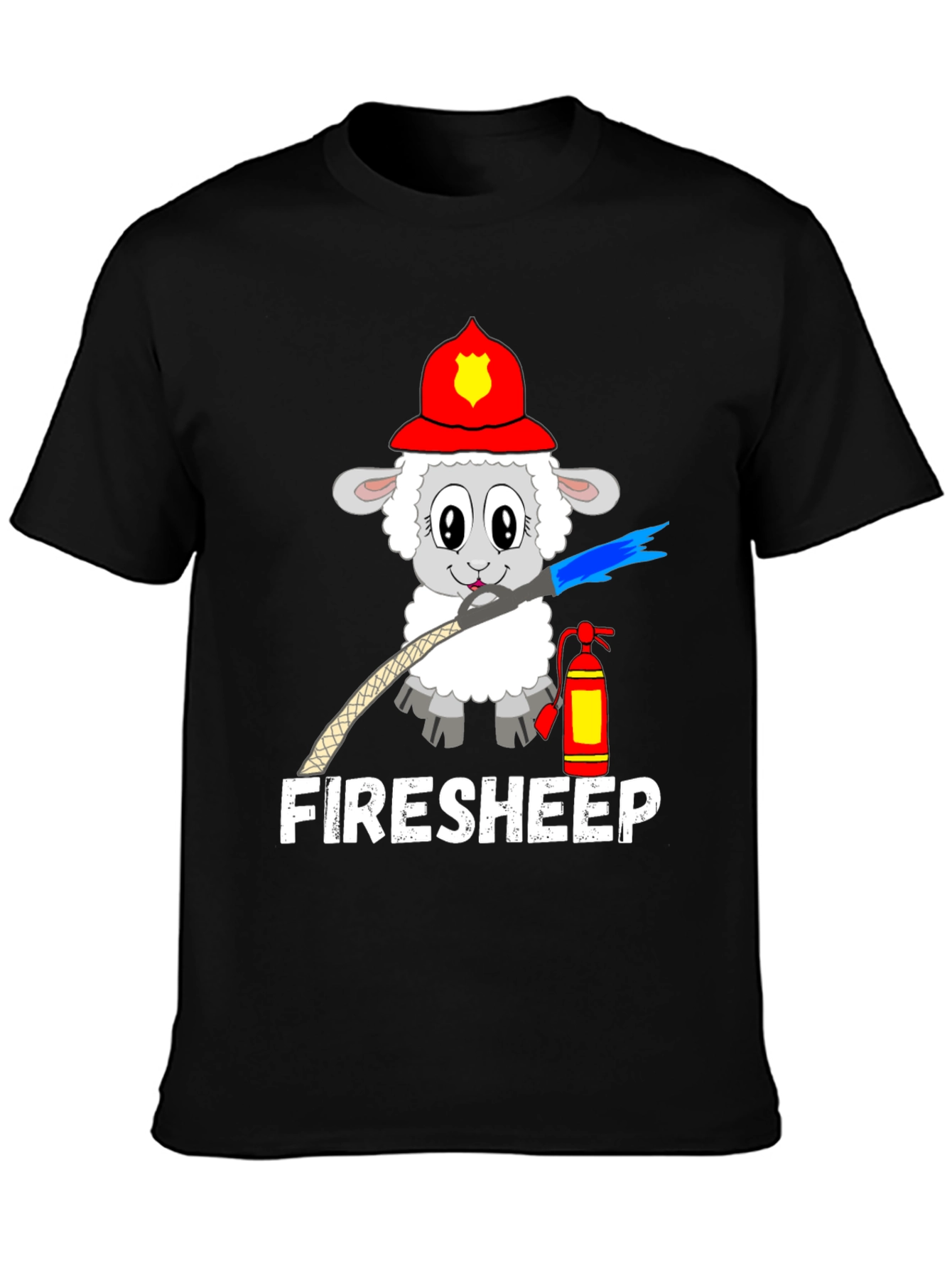 Black Funny Fire Sheep Graphic T-Shirt view 3