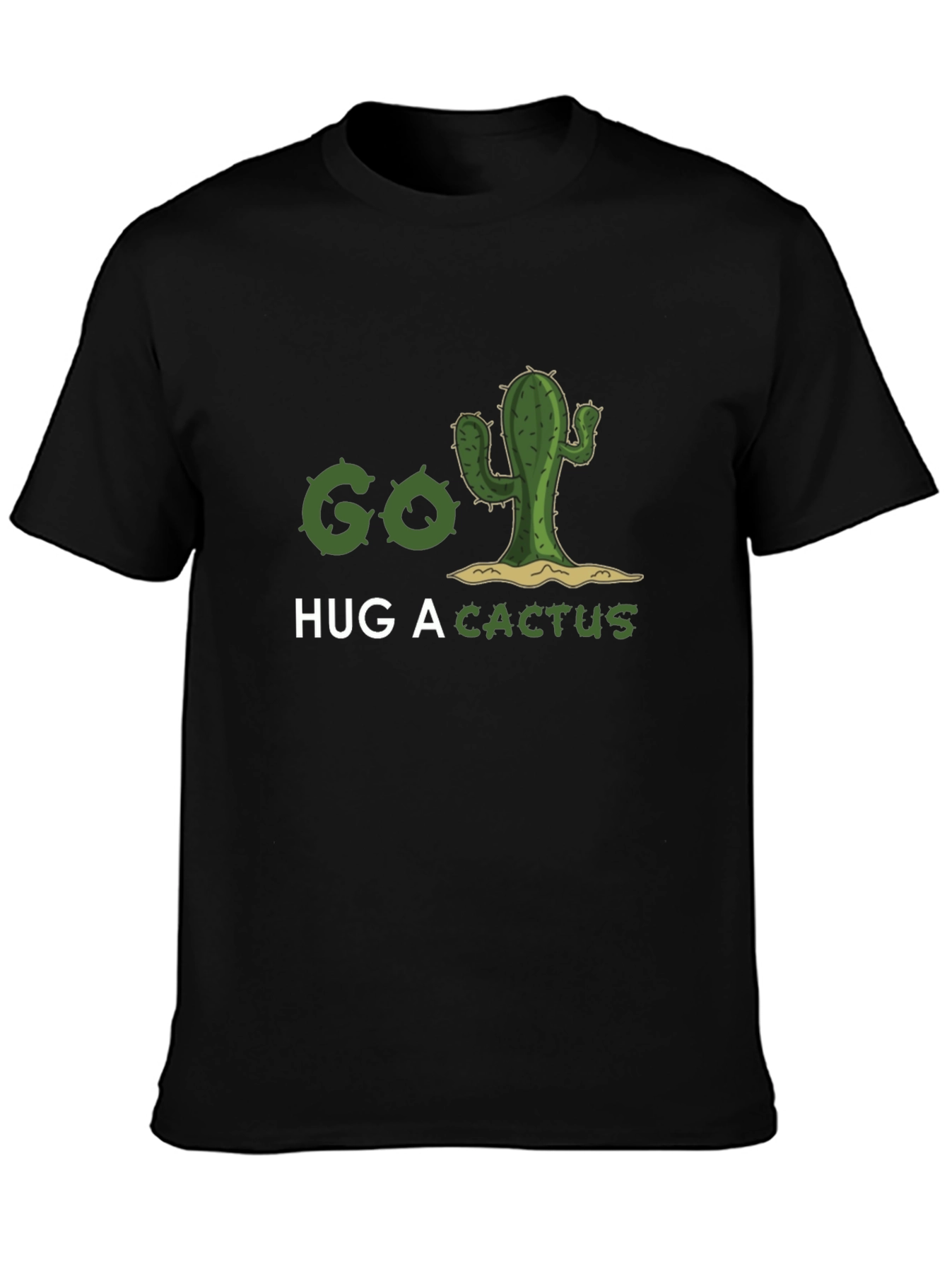 Black Go Hug A Cactus T-Shirt - Funny Graphic Tee view 3