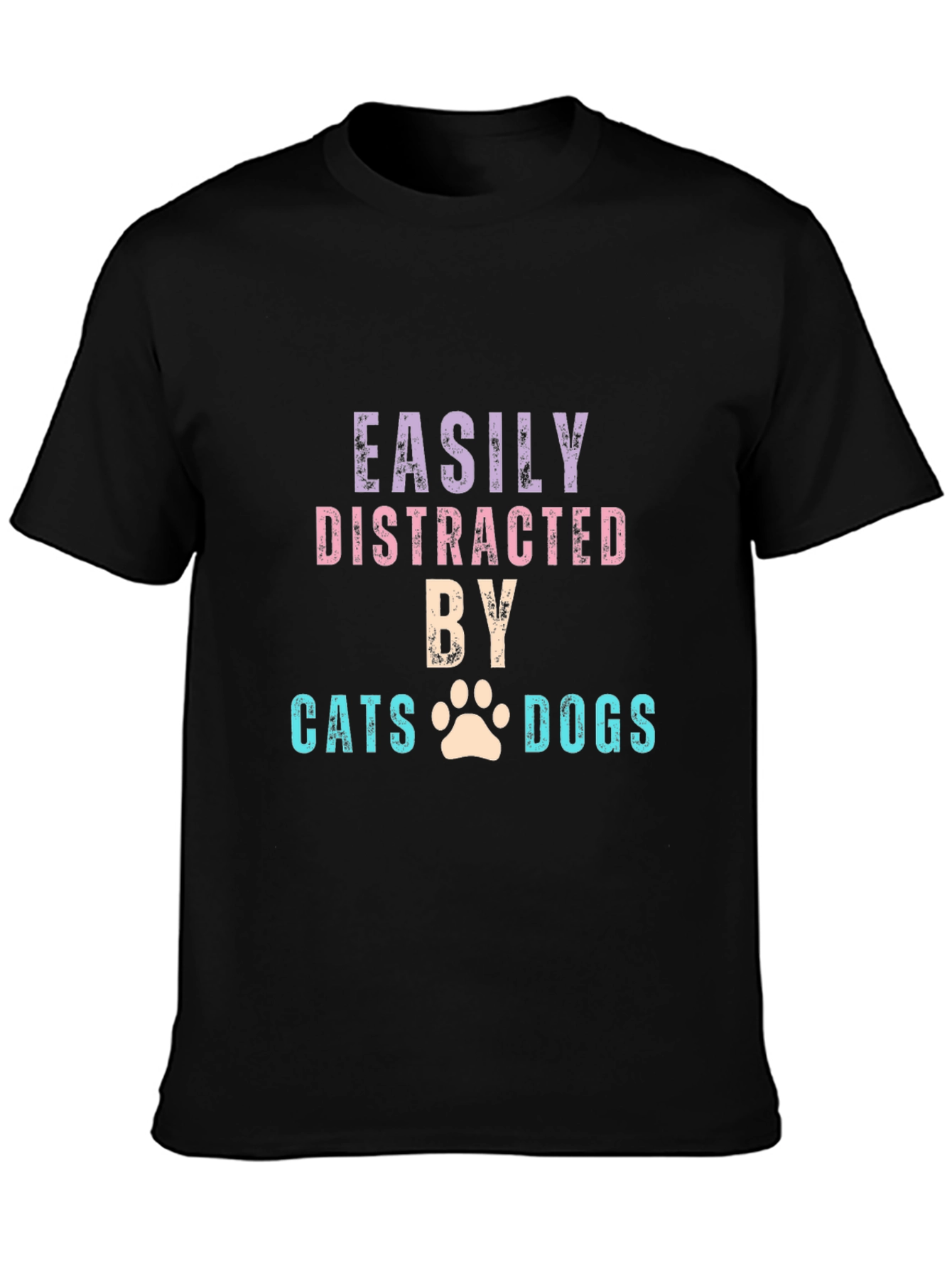 Black Easily Distracted by Cats & Dogs T-Shirt view 3
