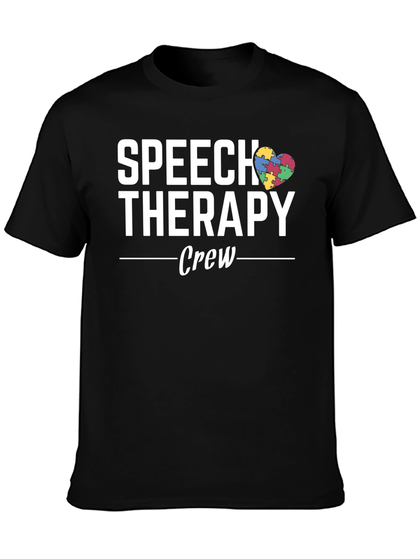 Black Speech Therapy Crew Autism Awareness T-Shirt view 3