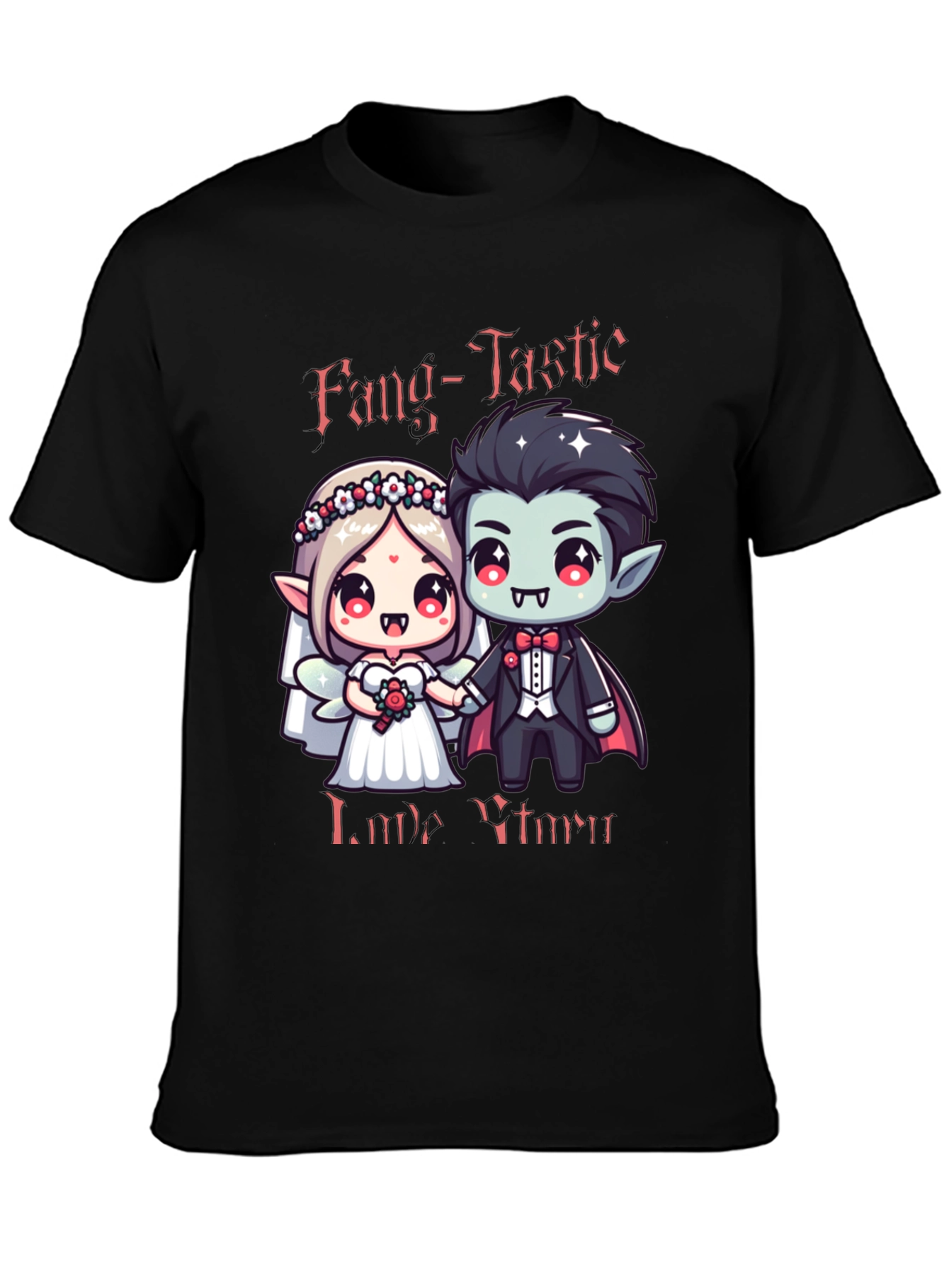Black Fang-Tastic Vampire Couple Graphic Tee view 3