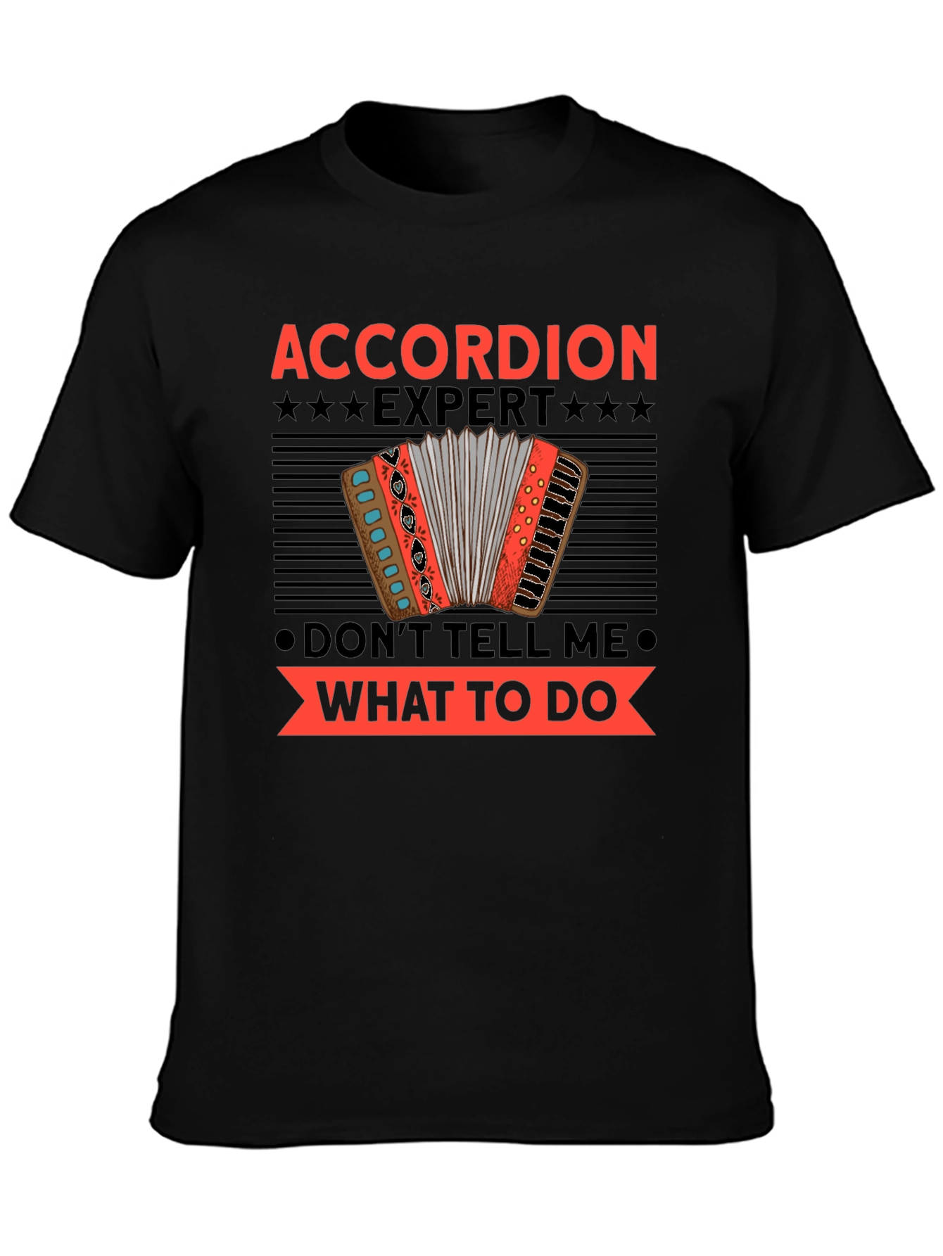 Black Accordion Expert Funny T-Shirt view 3