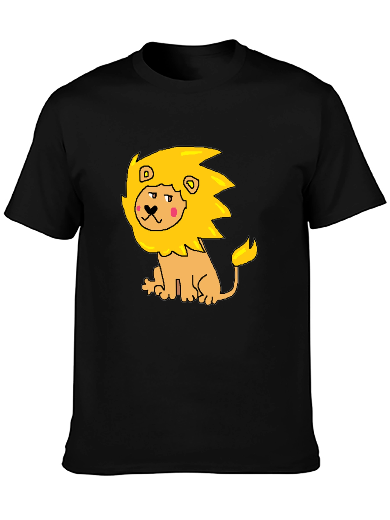 Black Cartoon Lion Graphic Tee - Men's Black T-Shirt view 3
