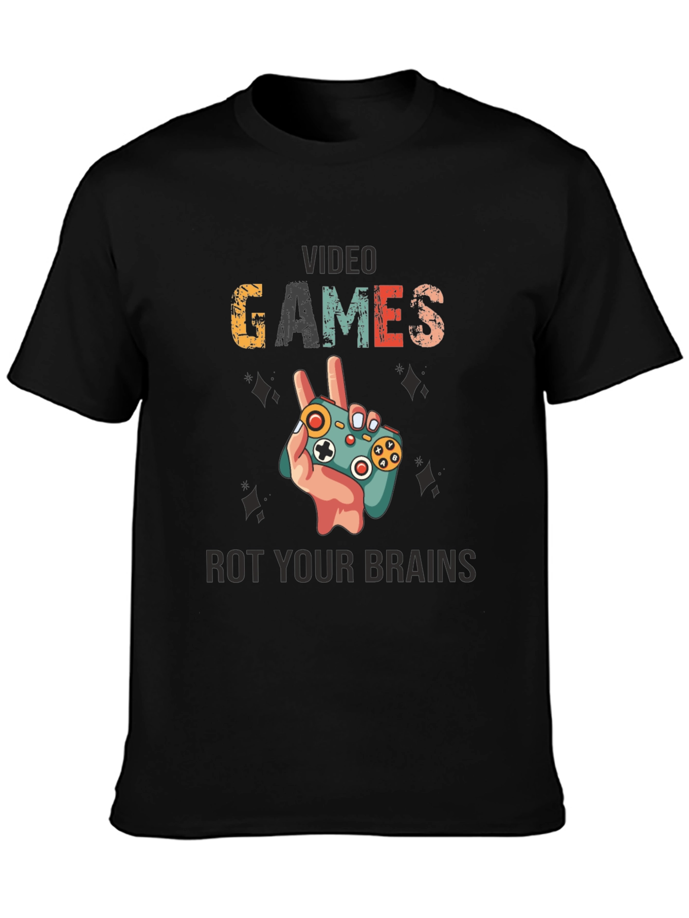 Black Video Games Rot Your Brains T-Shirt view 3