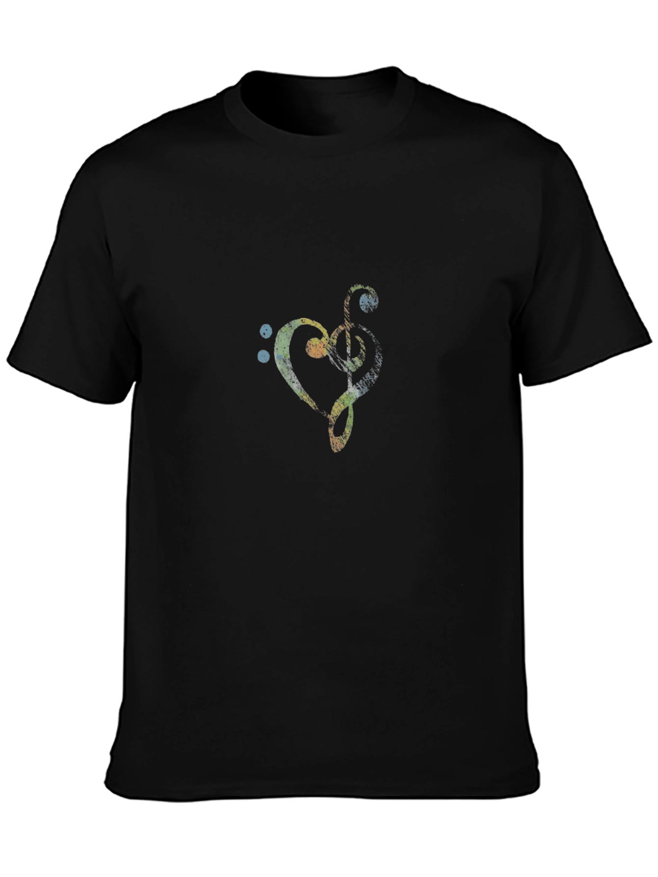 Black Musical Heart Clef Black T-Shirt view 3