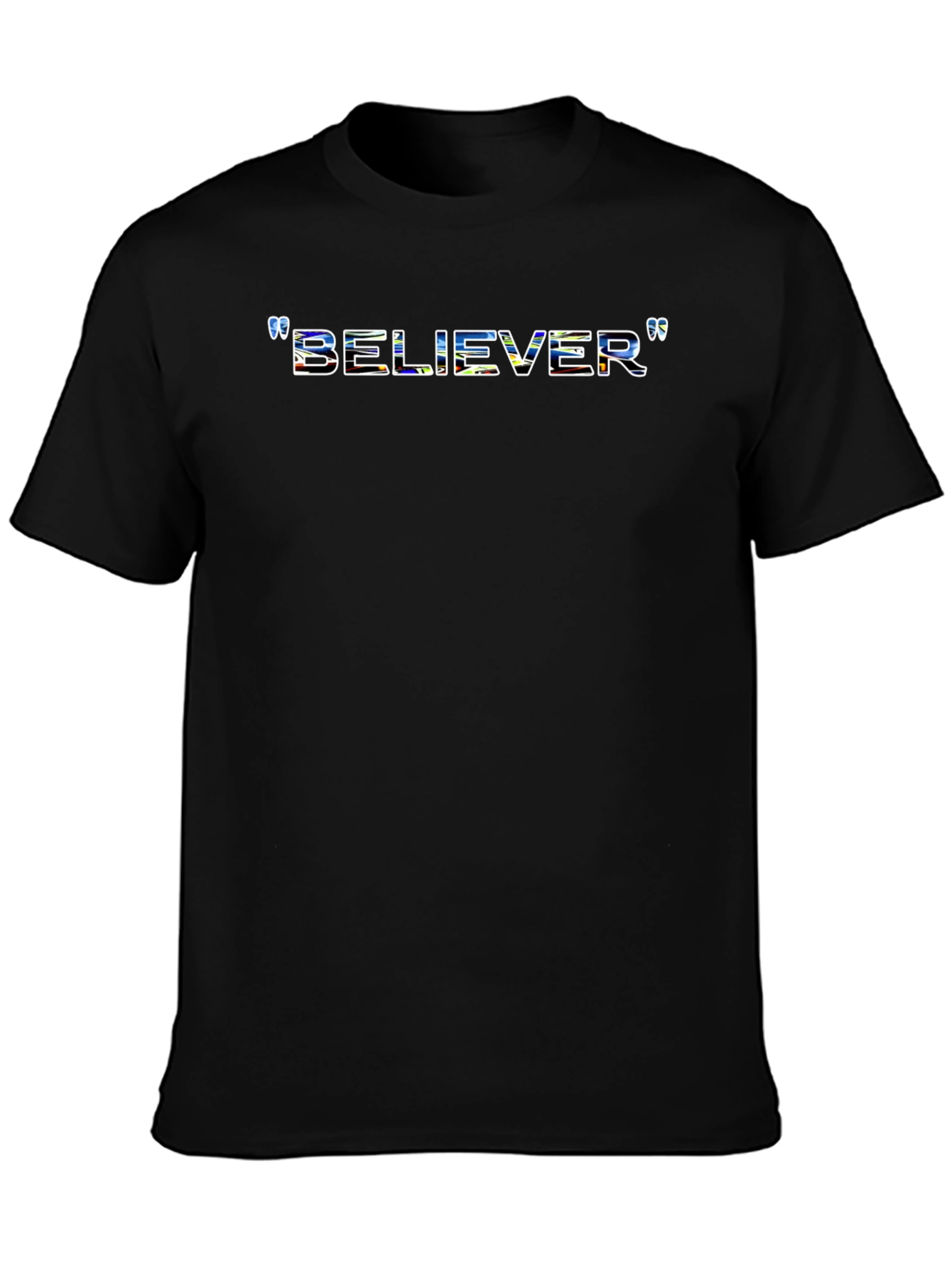 Black Believer Graphic Print Crew Neck T-Shirt view 3