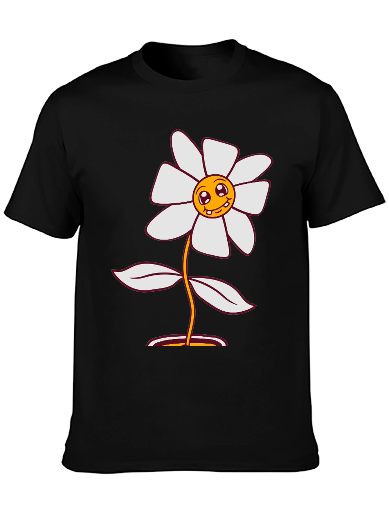Black Smiley Flower Graphic Tee - Black Cotton Blend view 3