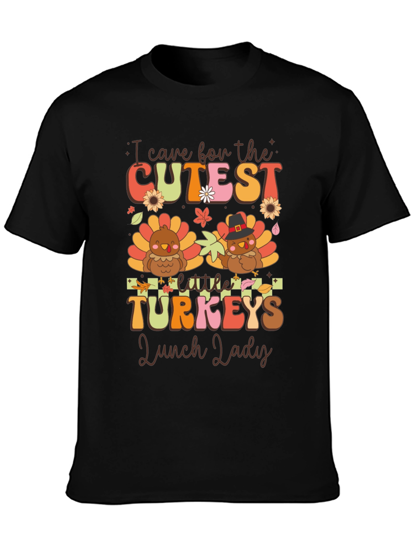 Black Cutest Little Turkeys Lunch Lady T-Shirt view 3
