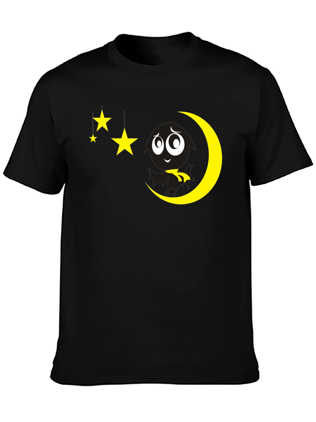 Black Night Sky Tee: Moon & Stars Graphic Black T-Shirt view 3