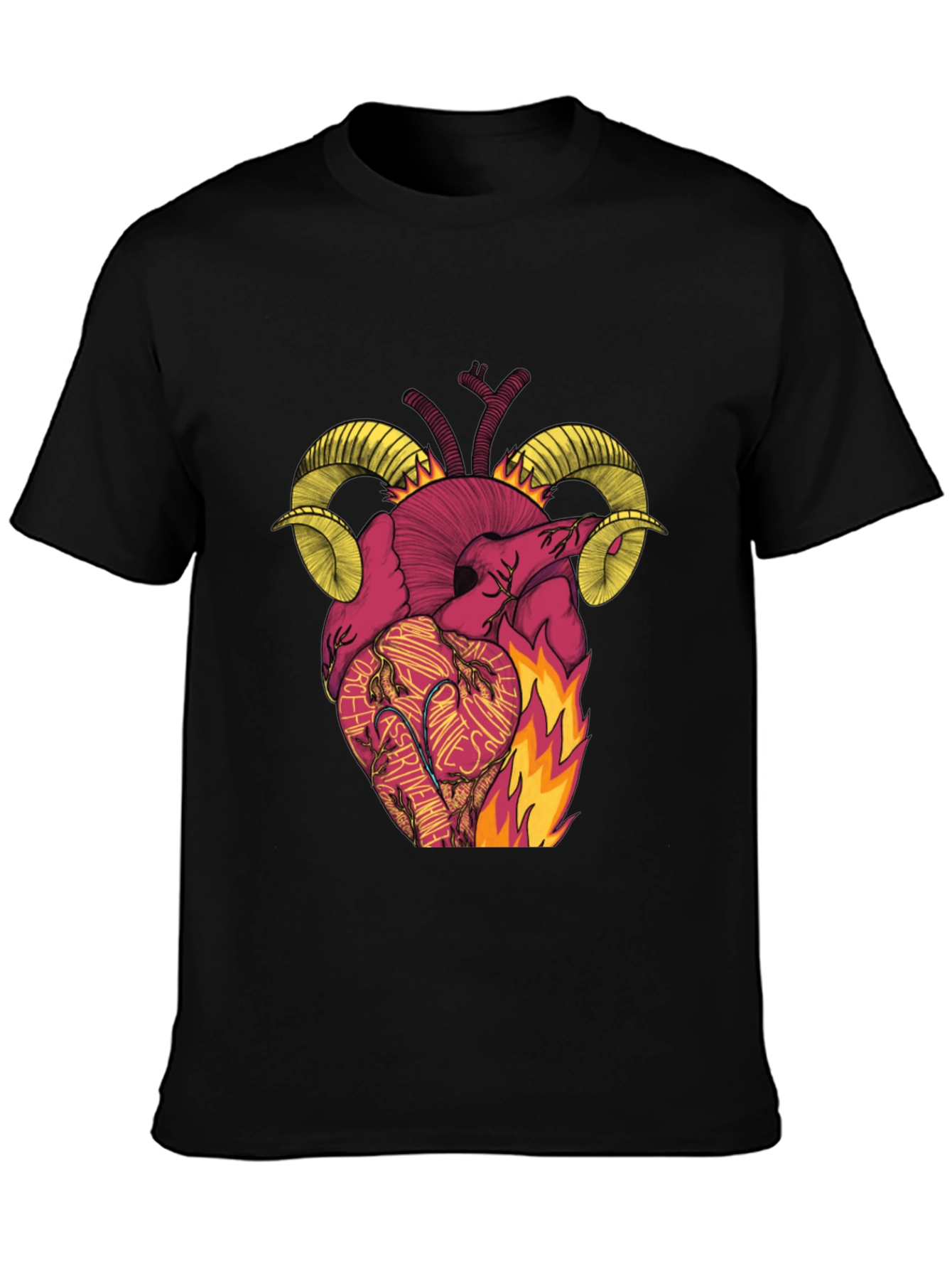 Black Fiery Heart Ram Horn Graphic Tee view 3