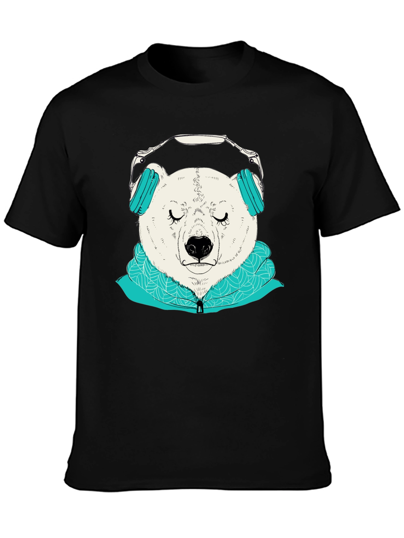 Black Bear with Headphones Graphic Tee view 3