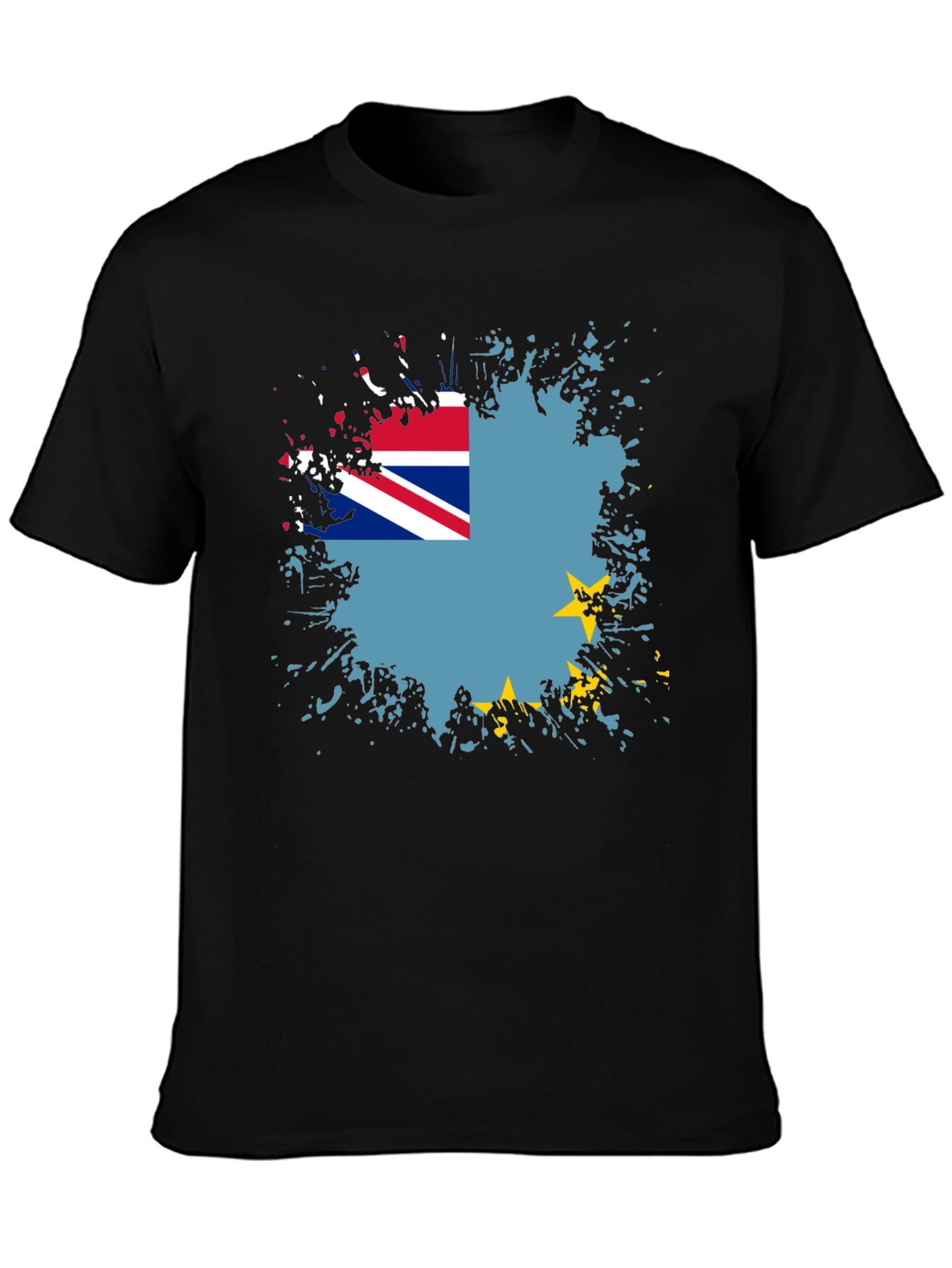Black Tuvalu Flag Graphic Tee - Black Cotton Blend view 3