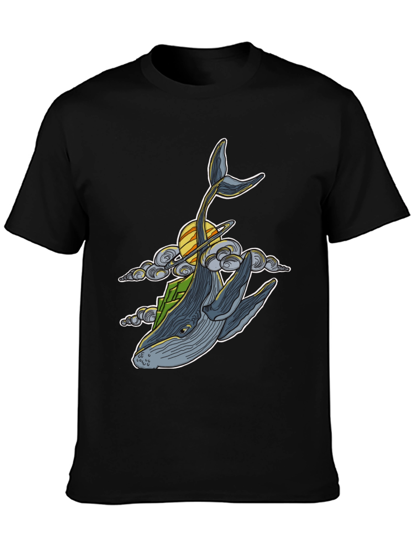 Black Whimsical Whale T-Shirt - Celestial Ocean Design view 3