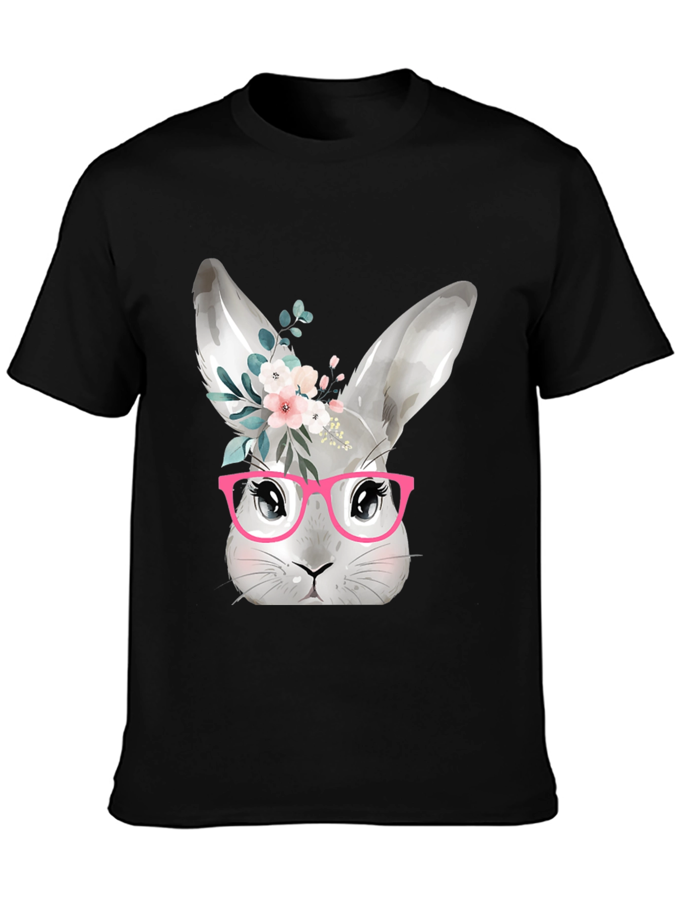 Black Cute Bunny with Glasses T-Shirt - Black view 3