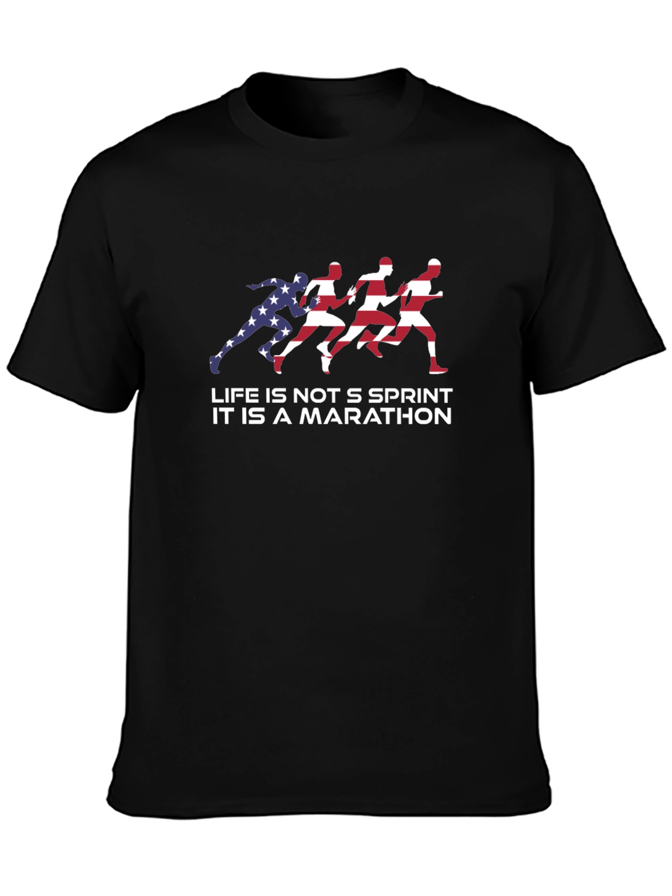 Black Motivational Marathon Runner USA Flag T-Shirt view 3