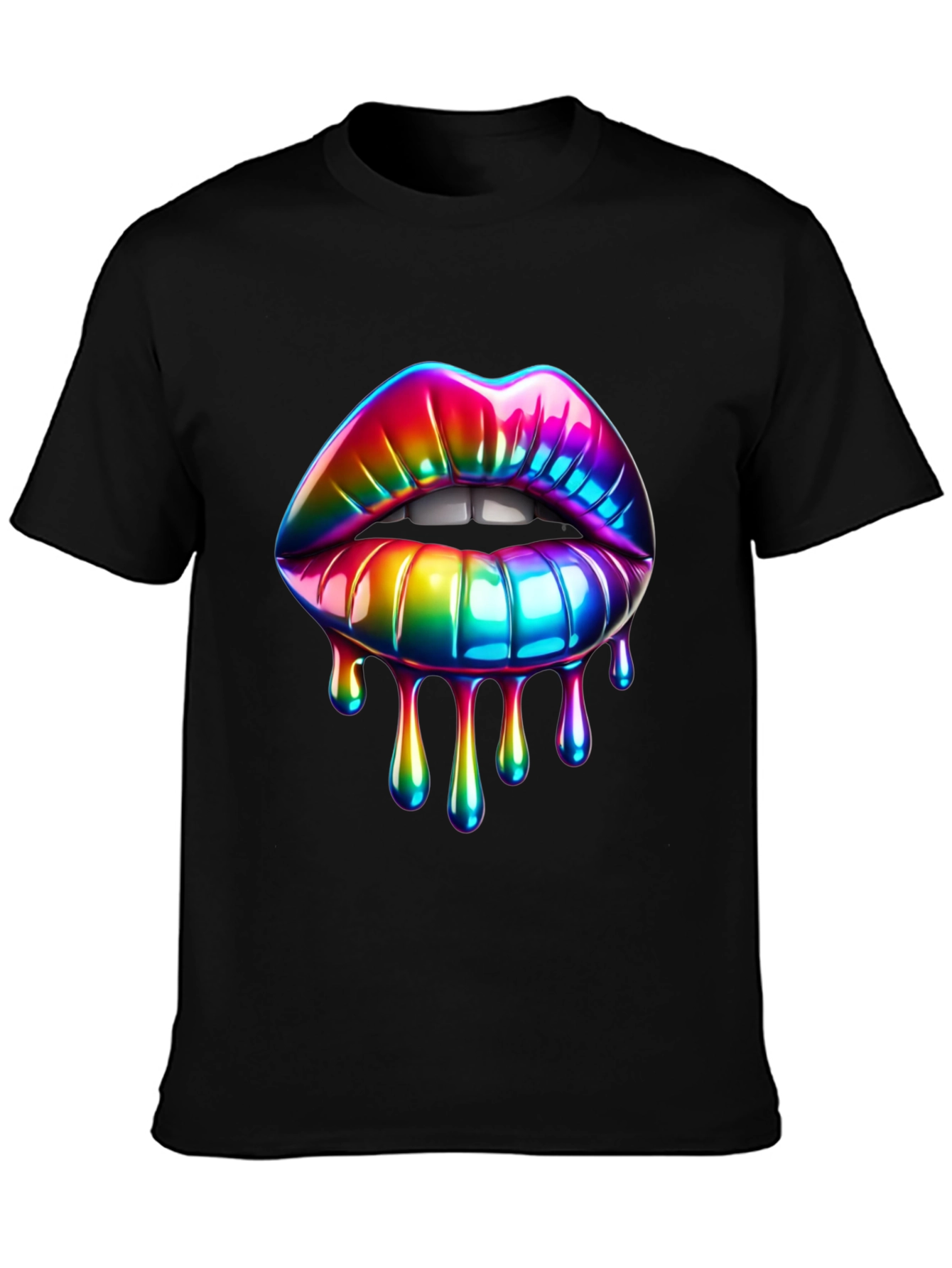 Black Rainbow Lips Graphic T-Shirt view 3