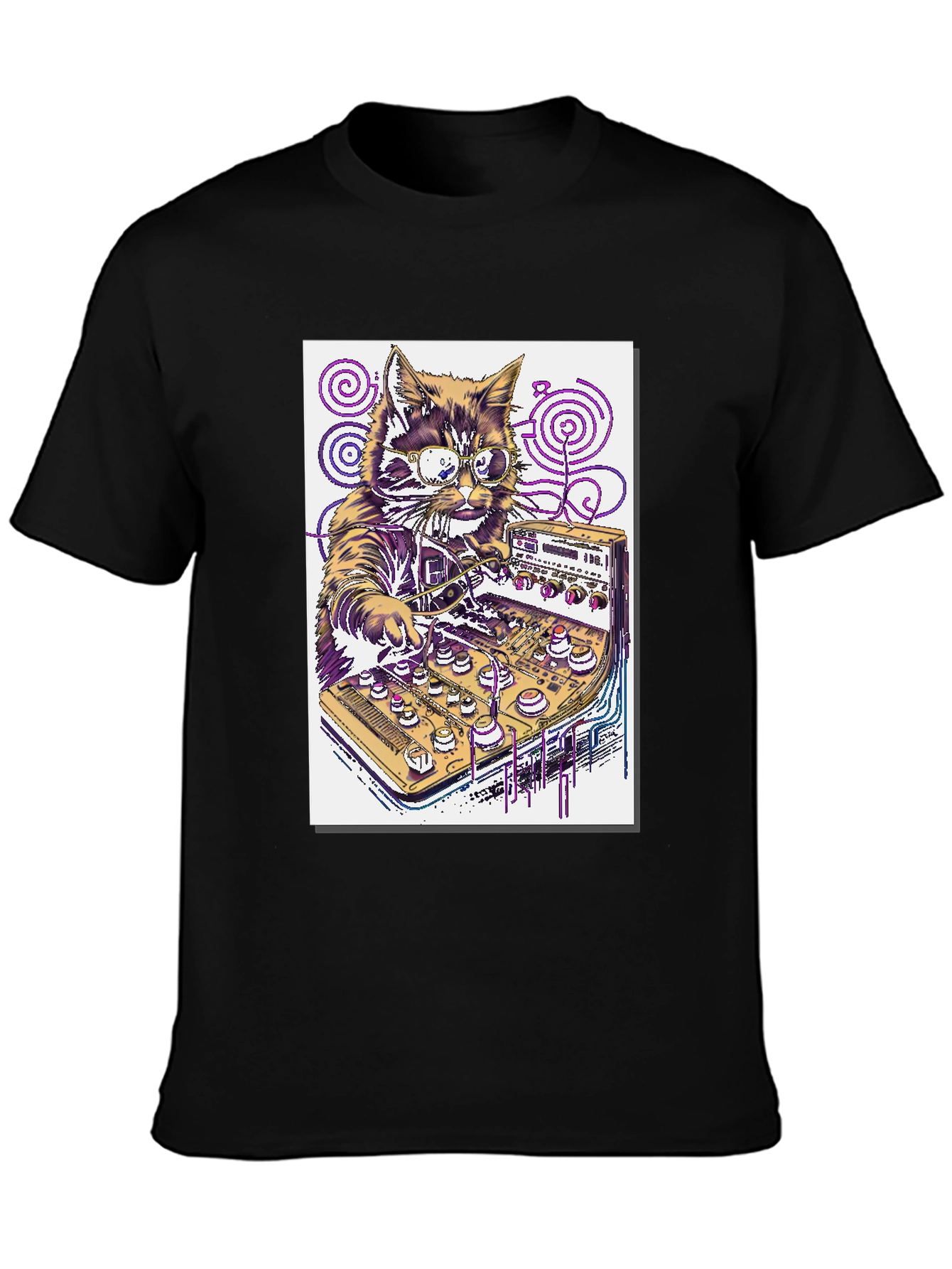 Black DJ Cat T-Shirt - Funny Music Lover Tee view 3