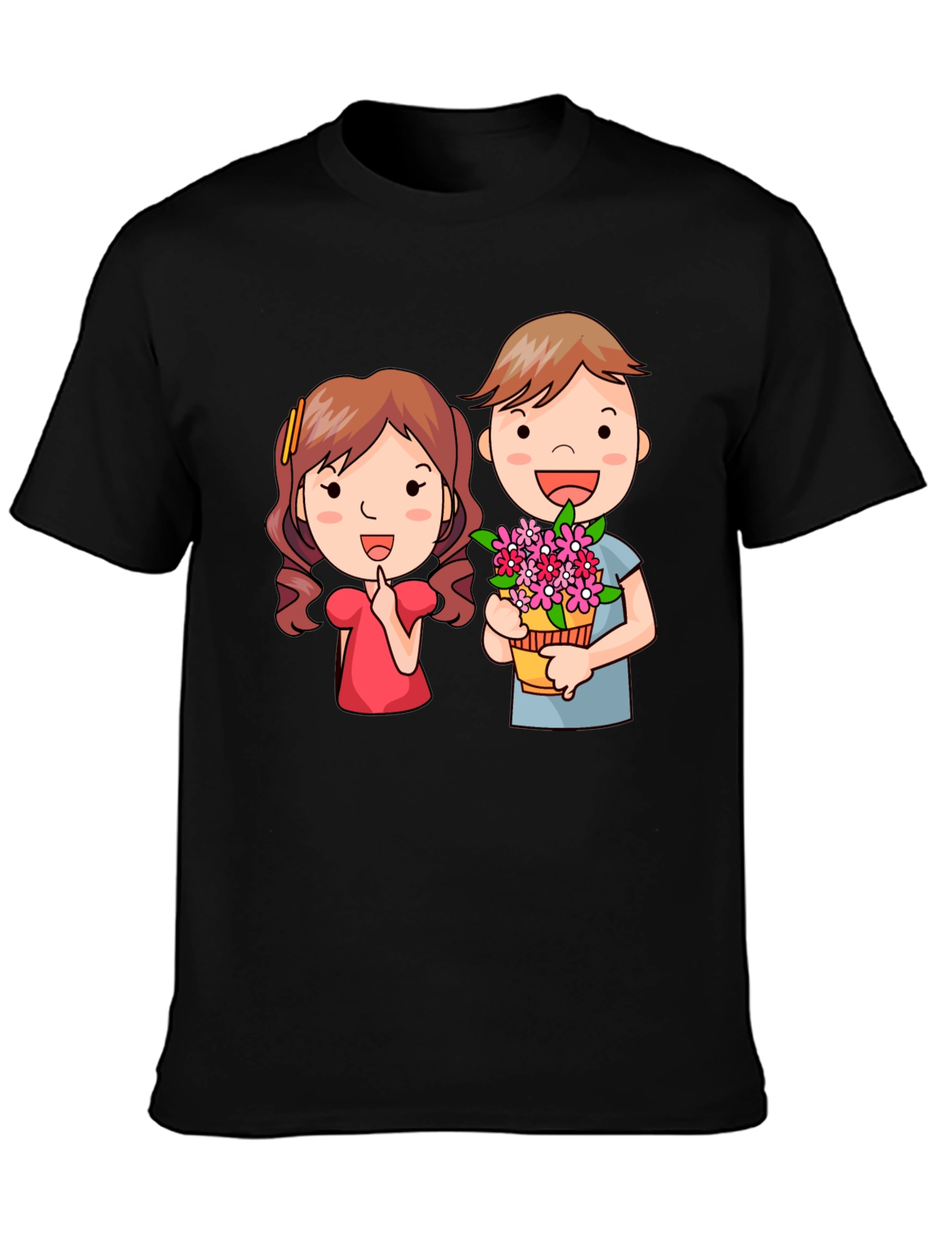 Black Cute Cartoon Couple Graphic T-Shirt view 3