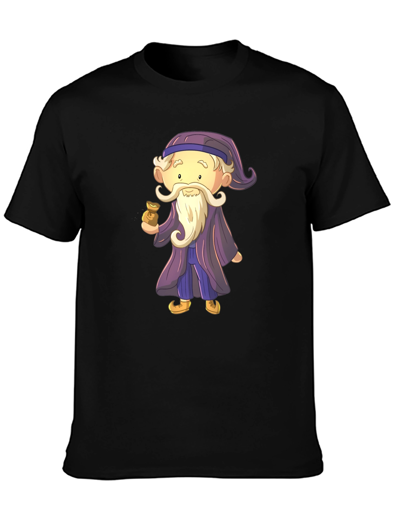 Black Cartoon Wizard Graphic Tee - Black Cotton T-Shirt view 3