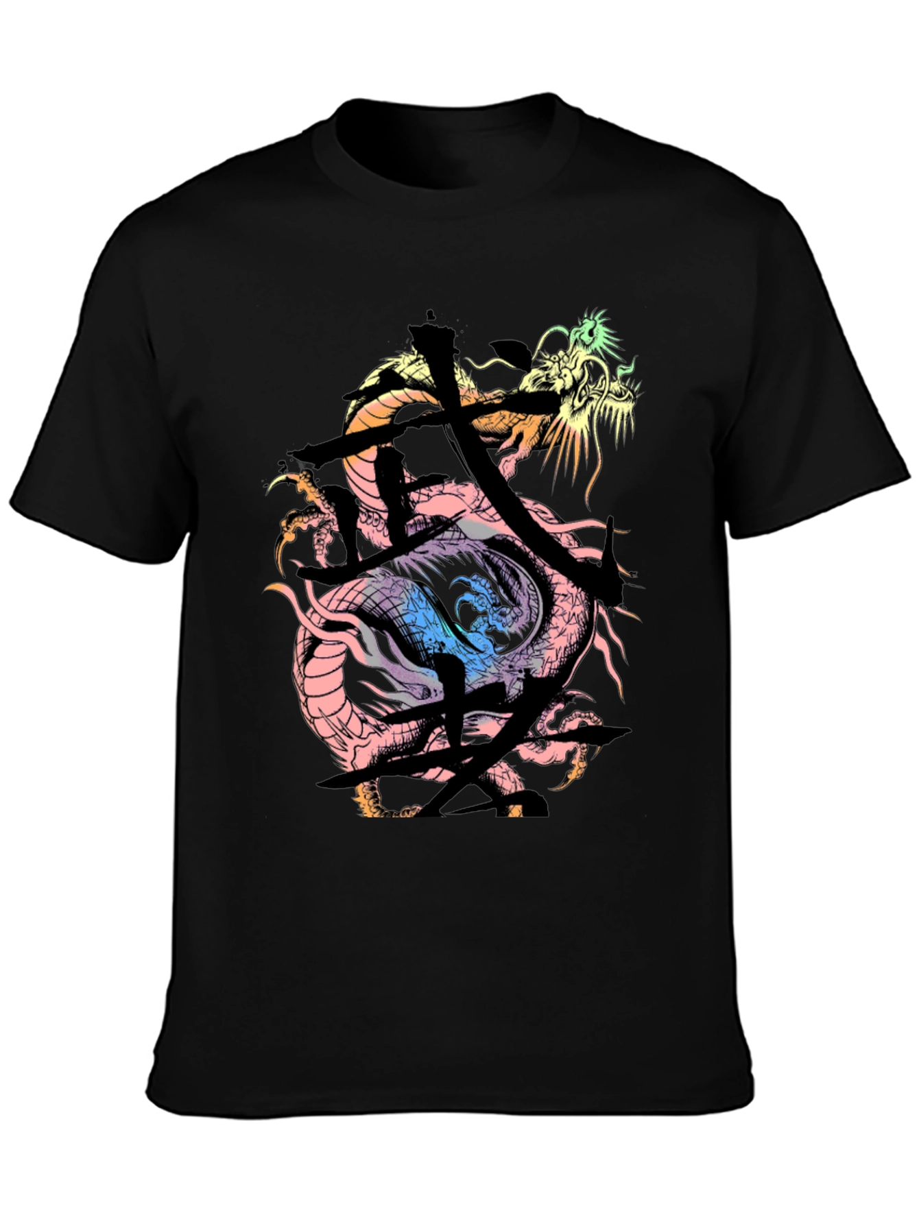 Black Dragon Kanji Graphic Print Black T-Shirt view 3