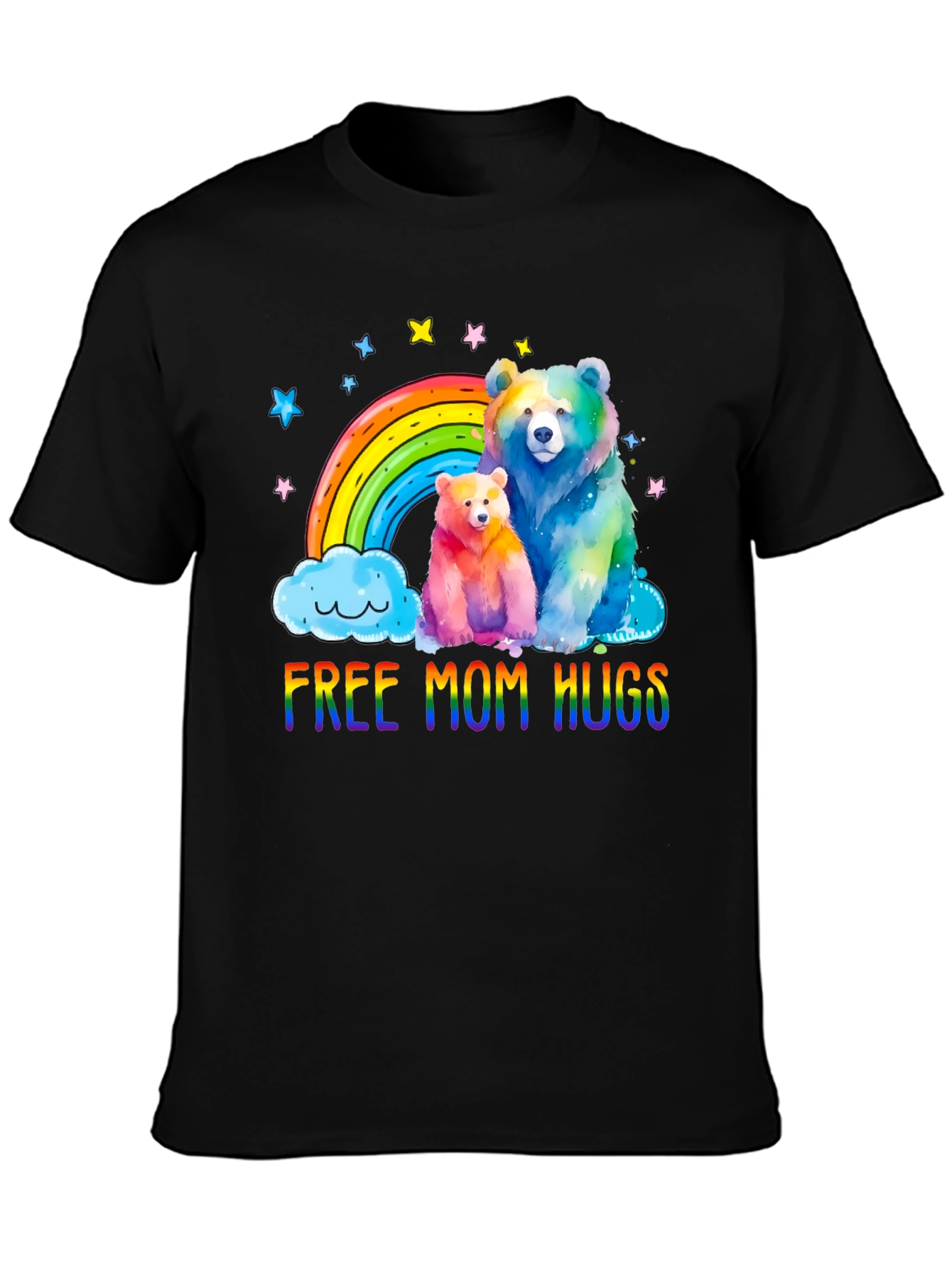 Black Rainbow Bears Mom Hugs T-Shirt view 3