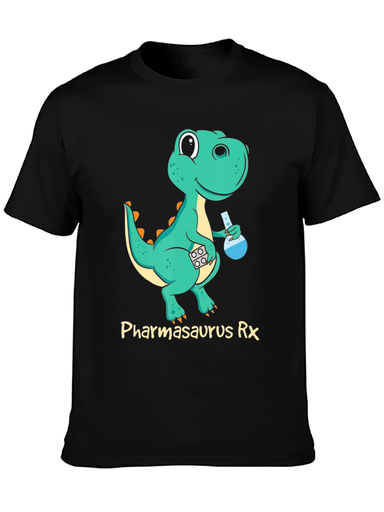 Pharmasaurus Rx Black T-Shirt - Dinosaur Pharmacist! - 3