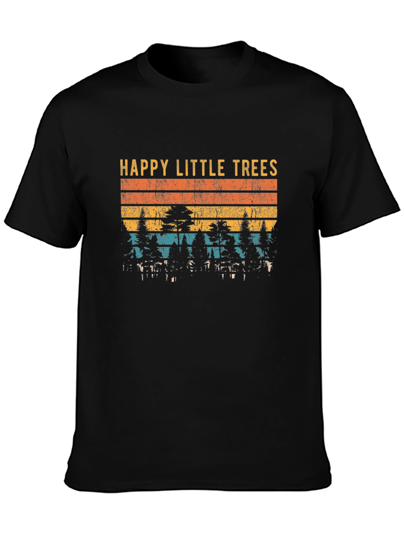 Black Happy Little Trees Graphic T-Shirt view 3