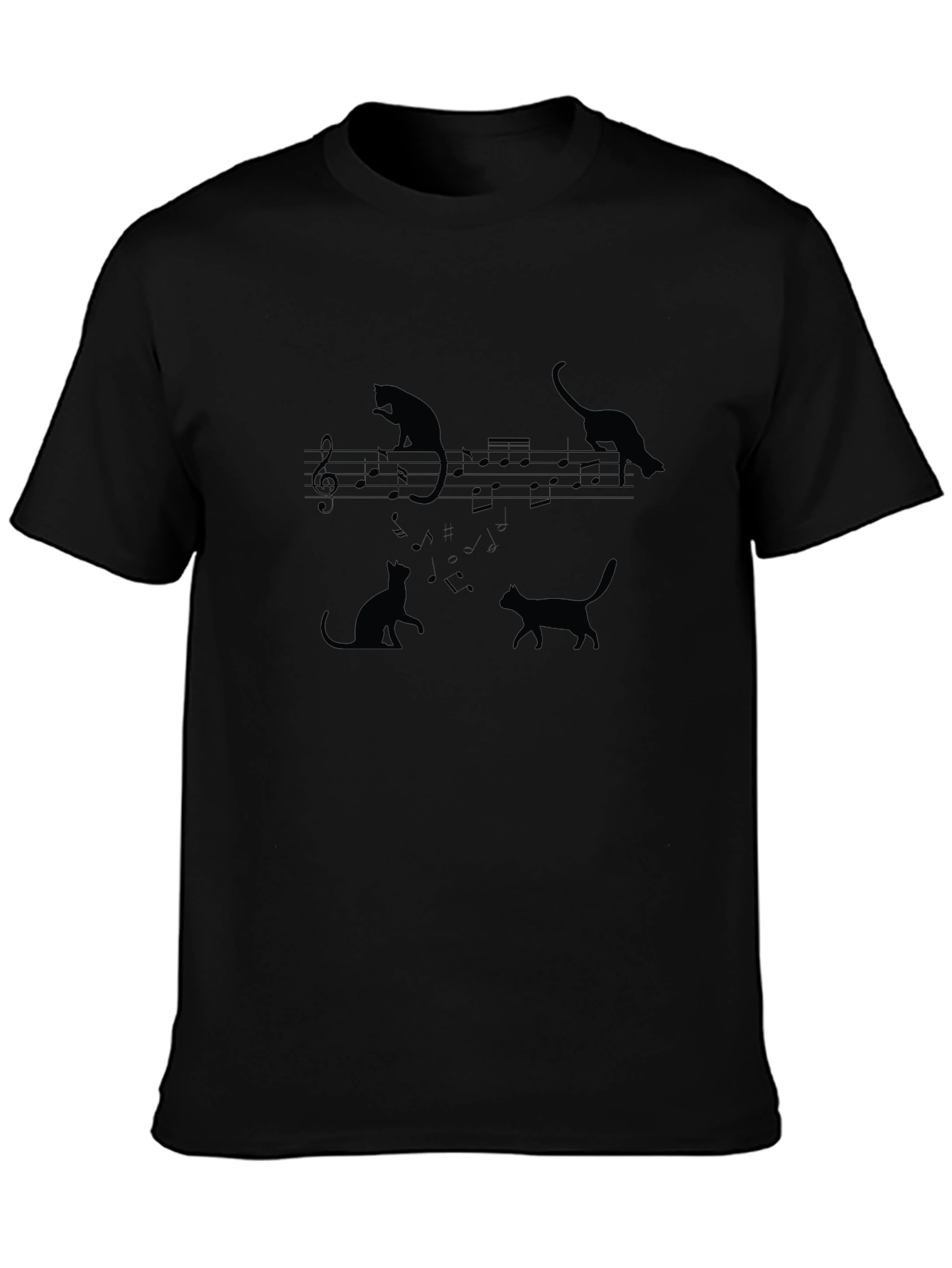 Black Cats On Music Staff T-Shirt view 3