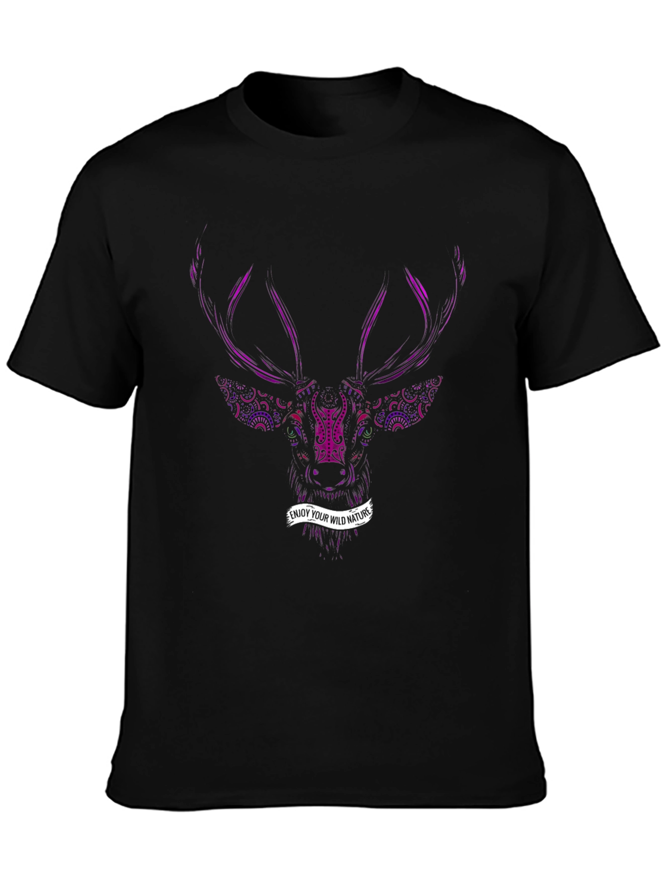 Black Nature Lover Black T-Shirt with Deer Print view 3