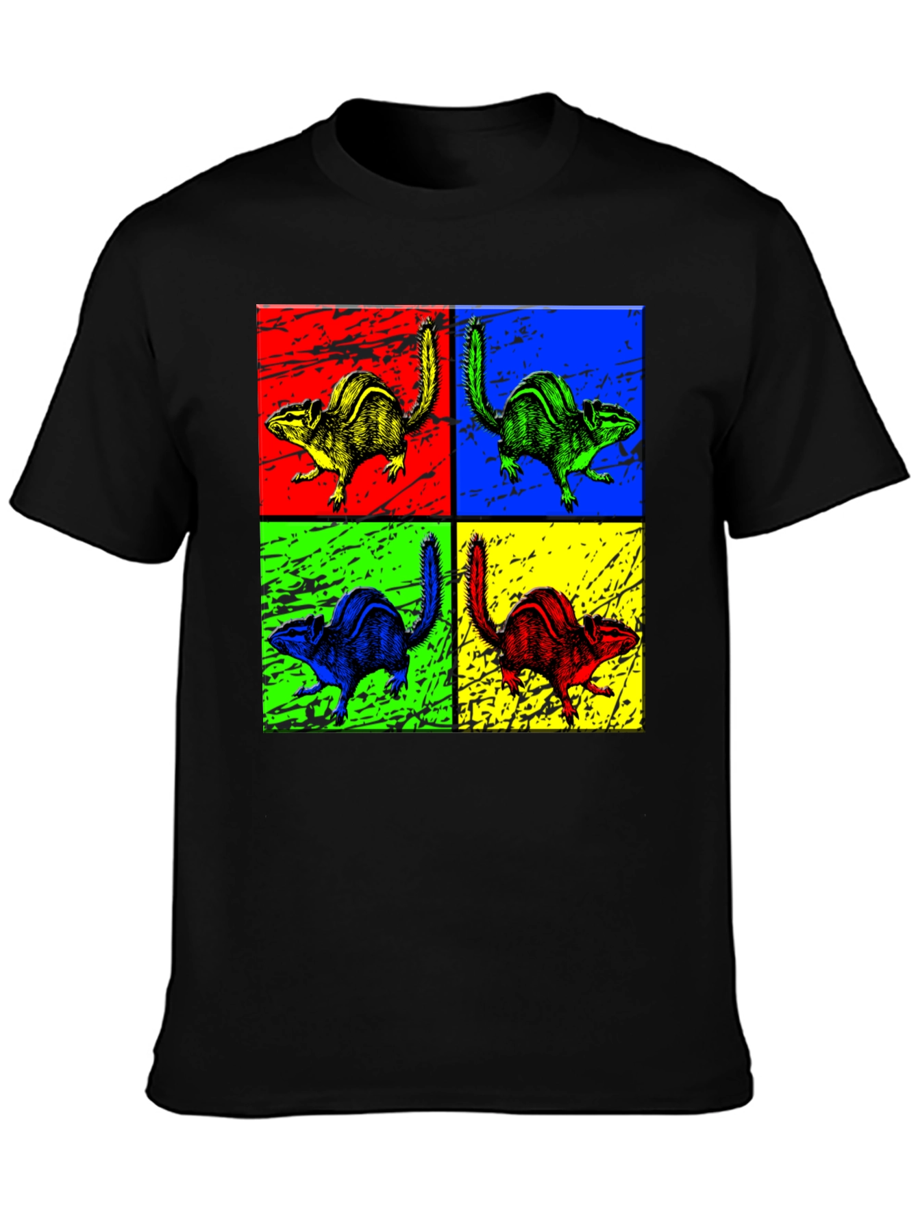 Black Pop Art Chipmunk Graphic Tee - Unique Animal Print Shirt view 3
