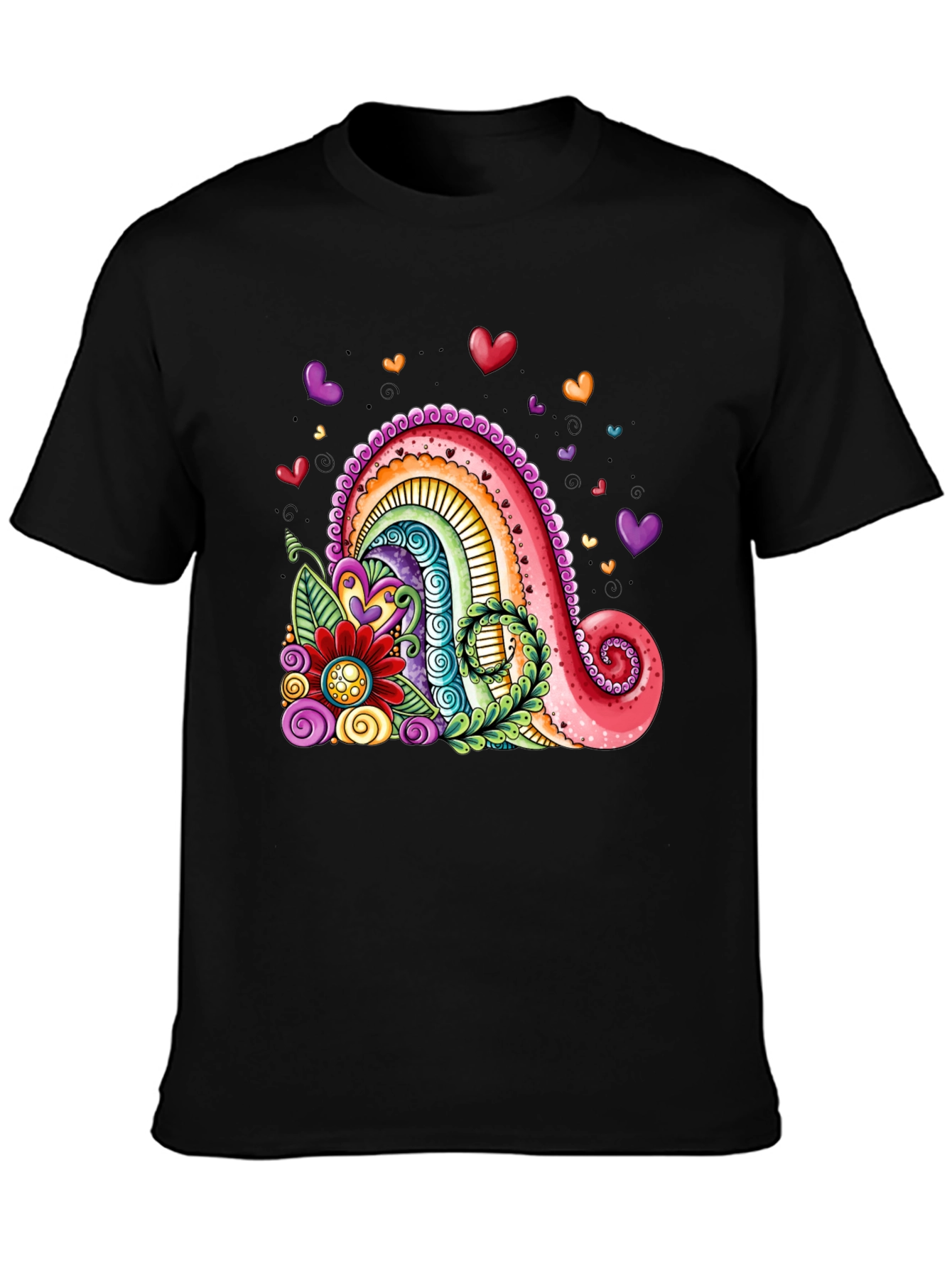 Black Colorful Rainbow Hearts Graphic Tee view 3