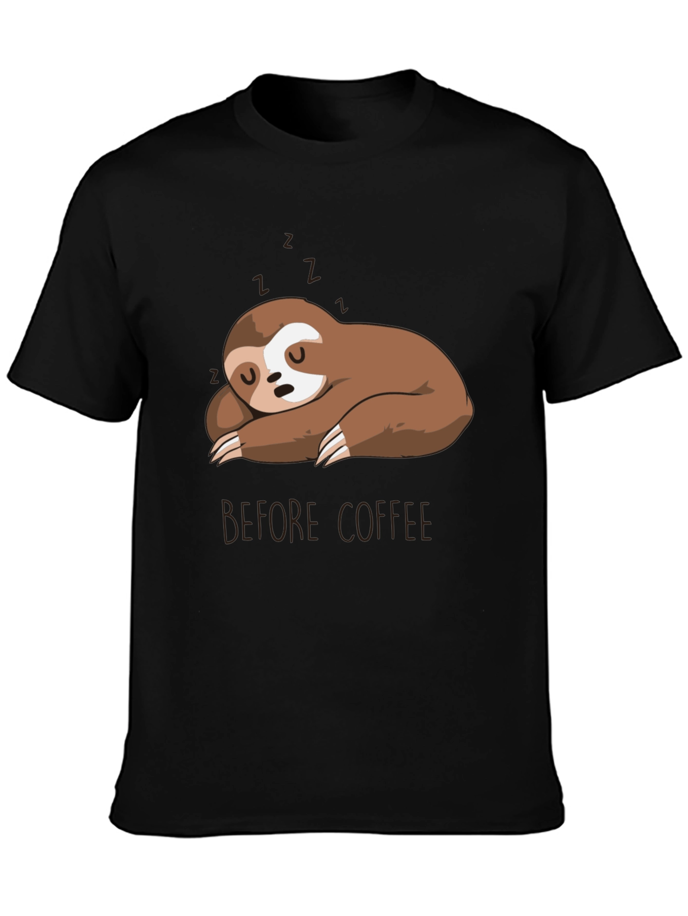 Black Sleeping Sloth Before Coffee T-Shirt view 3
