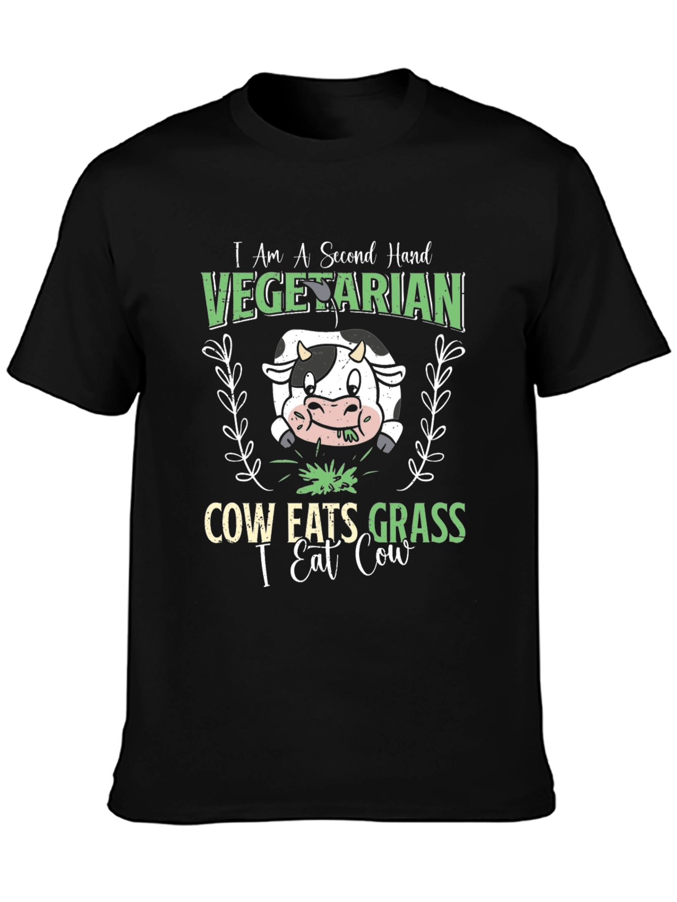 Black Second Hand Vegetarian Funny Cow Graphic T-Shirt view 3