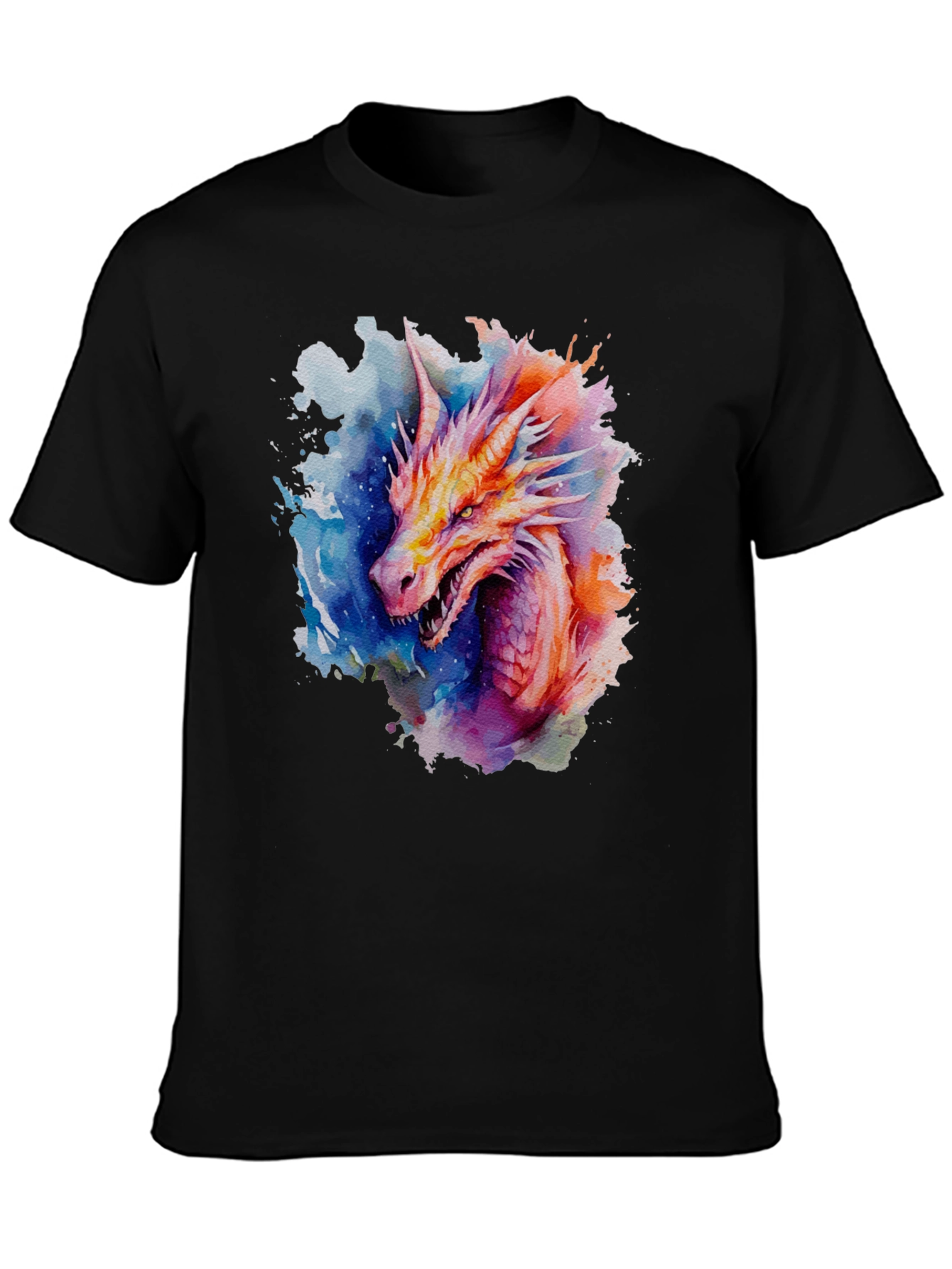 Black Watercolor Dragon Graphic Black T-Shirt view 3