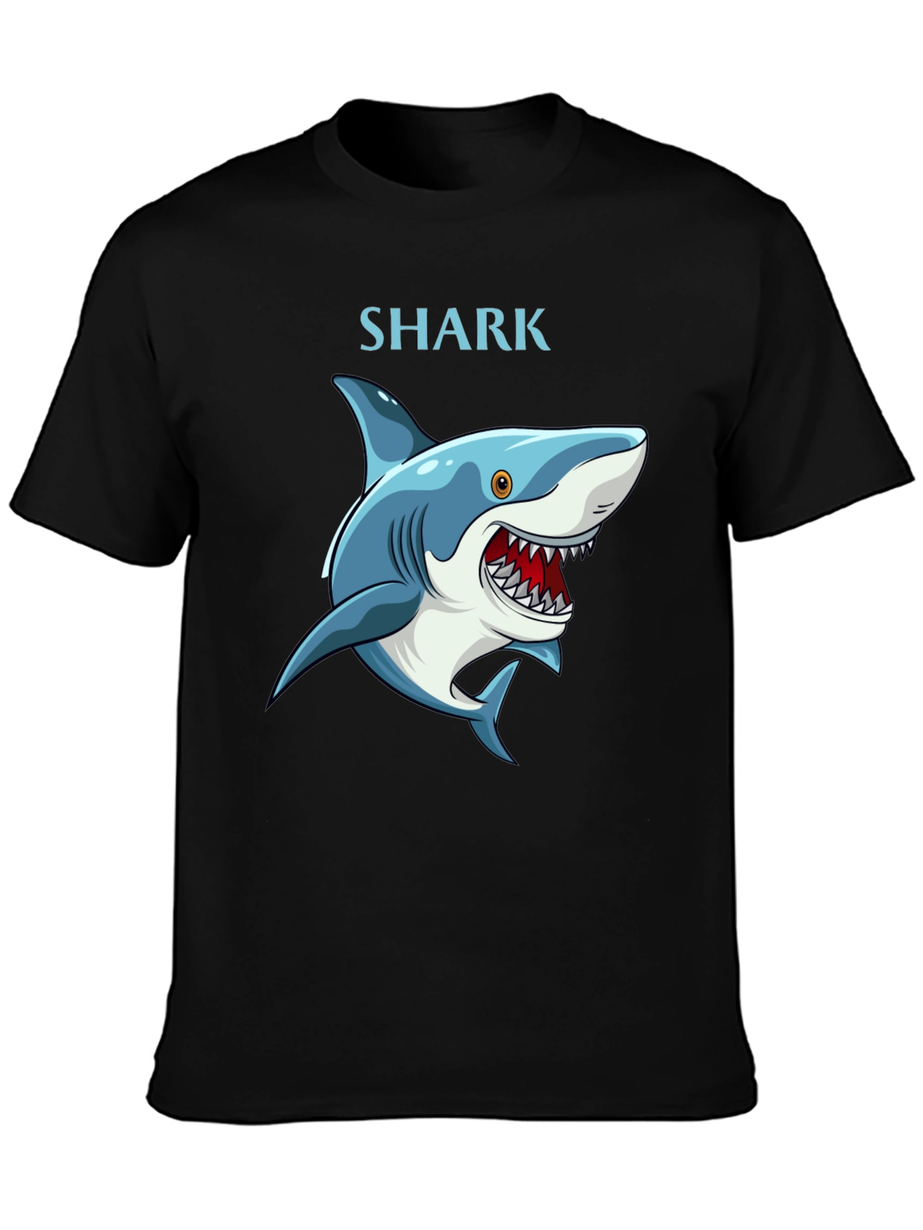 Cartoon Shark Graphic T-Shirt - Black Cotton Tee - 3