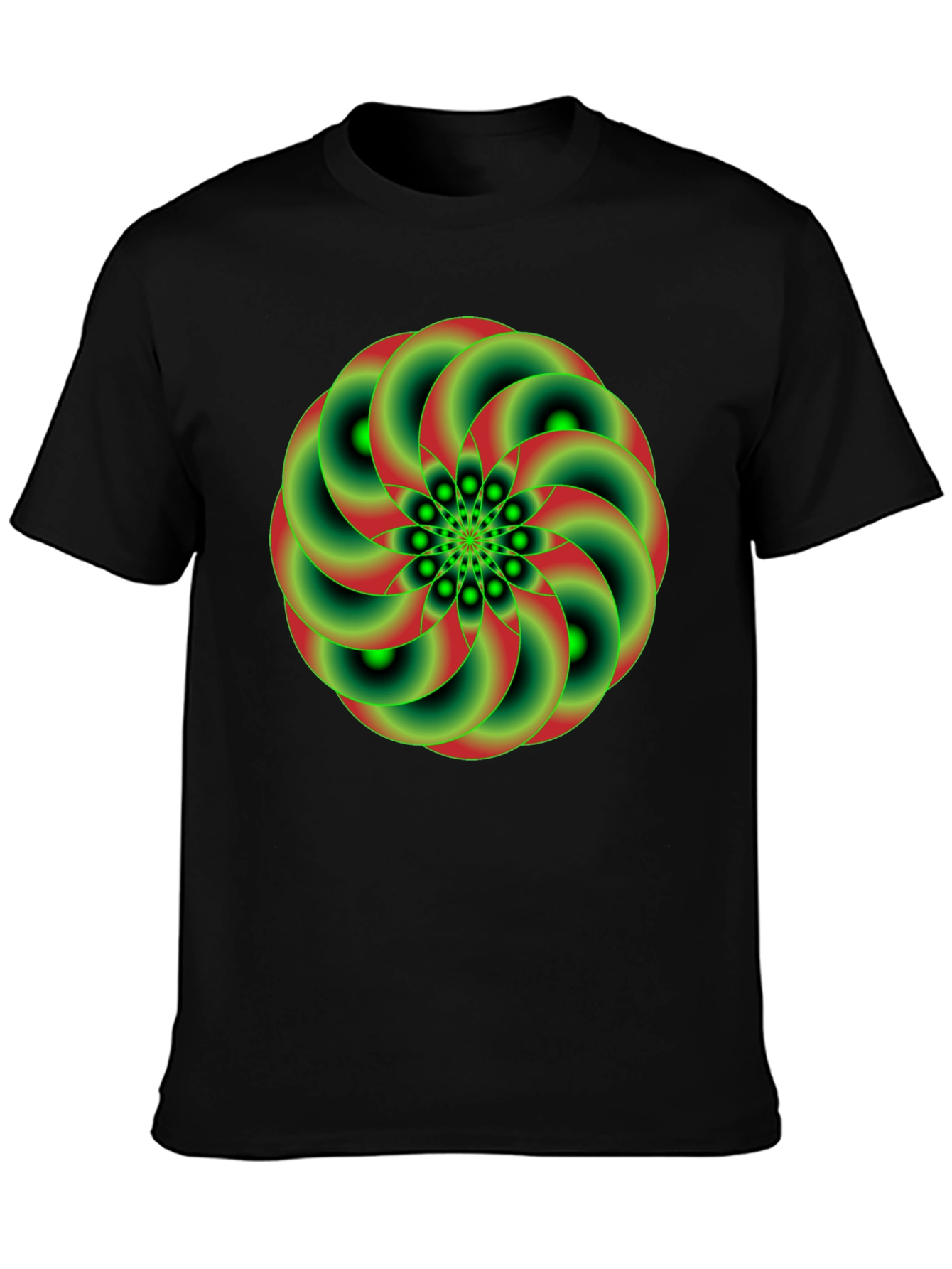 Black Geometric Green & Red Swirl Graphic Tee view 3