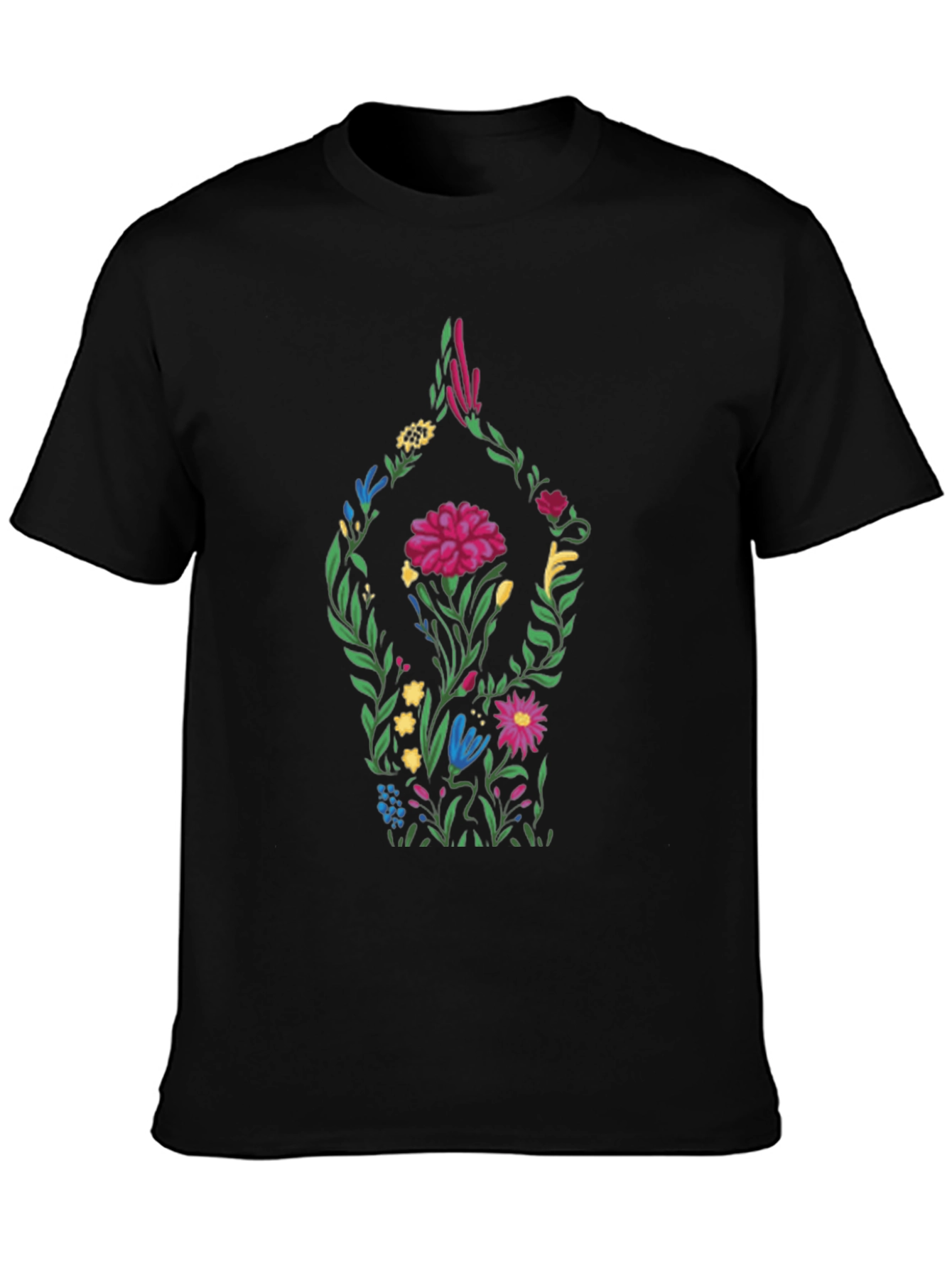 Black Floral Yoga Pose Black T-Shirt view 3