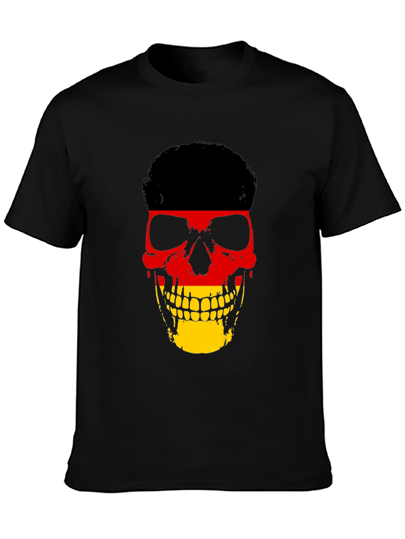 Black German Flag Skull Graphic Tee - Black Cotton T-Shirt view 3