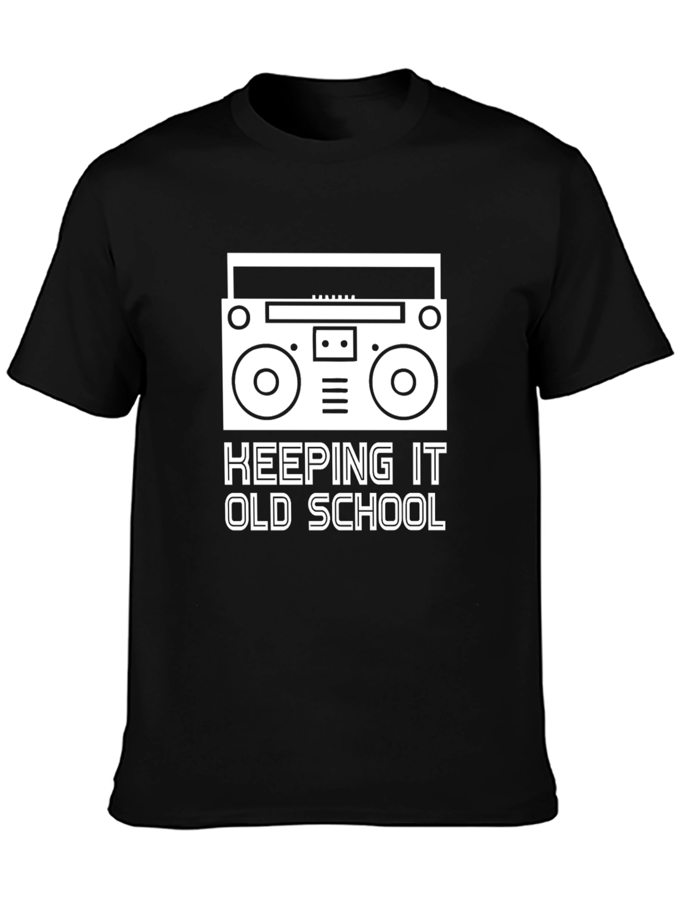 Black Keeping It Old School T-Shirt - Retro Boombox Design view 3