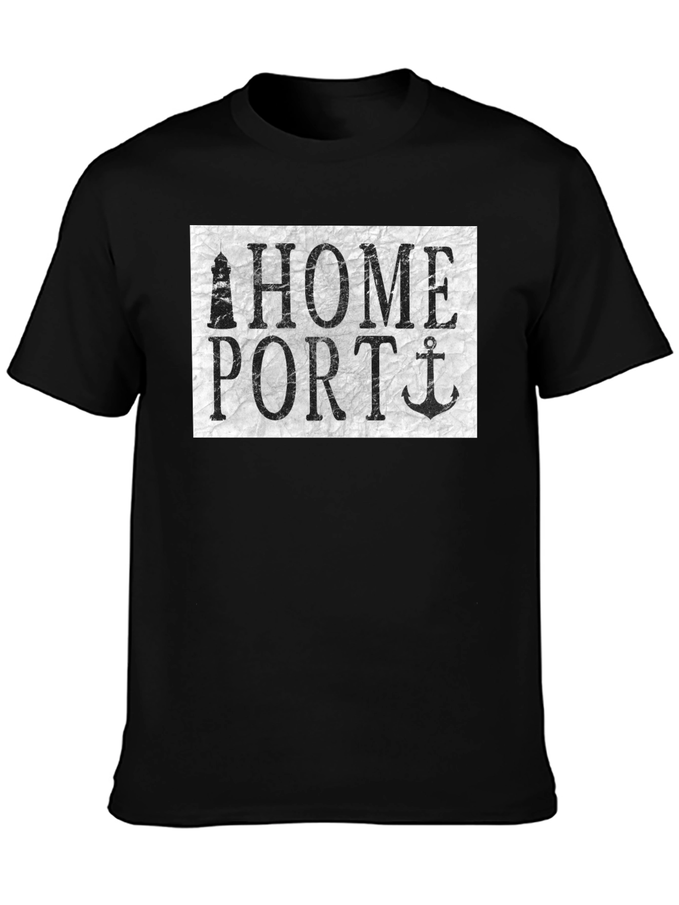 Black Home Port Graphic Tee - Nautical Anchor Lighthouse Shirt view 3