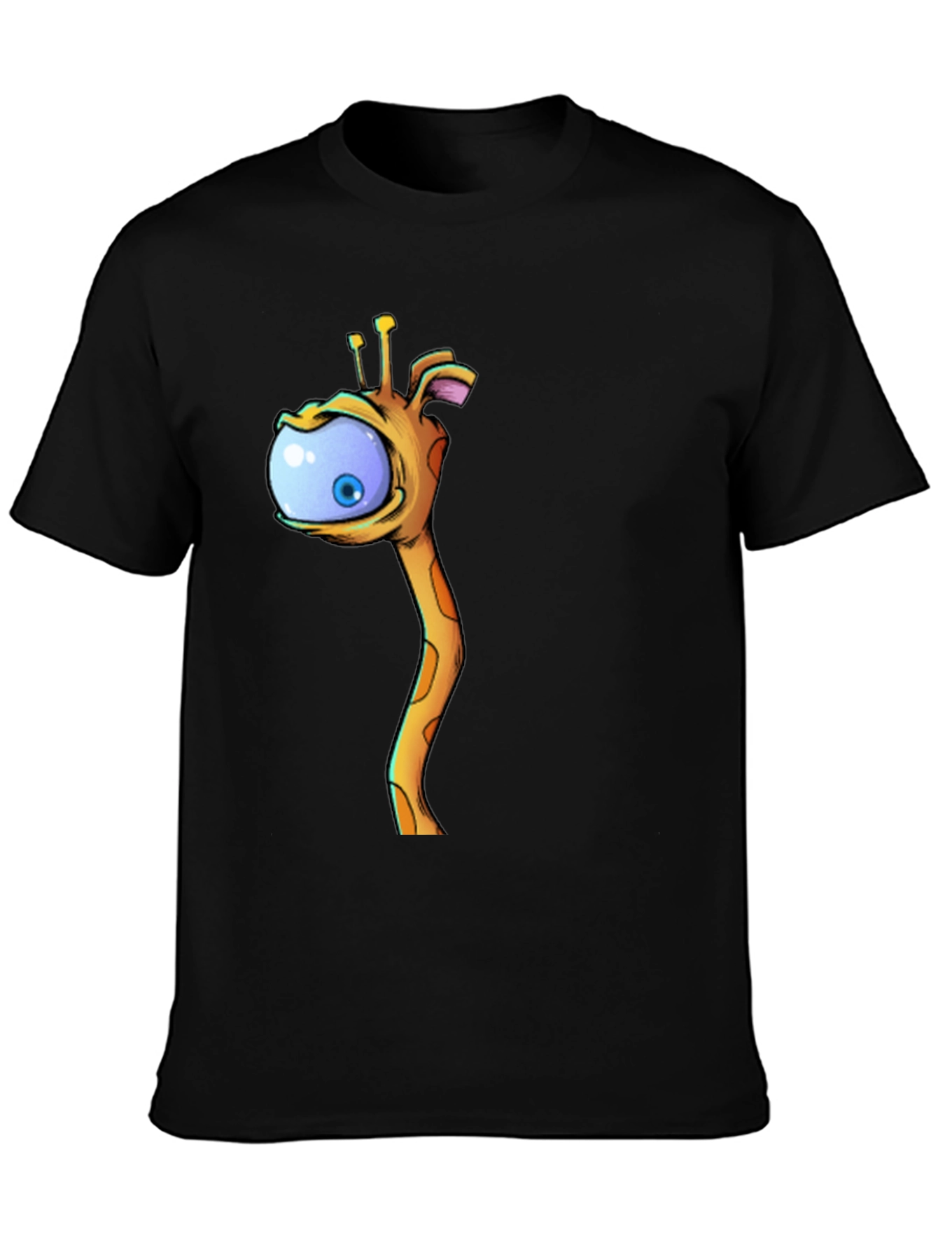 Black Cartoon Giraffe Eye T-Shirt - Black Cotton Tee view 3