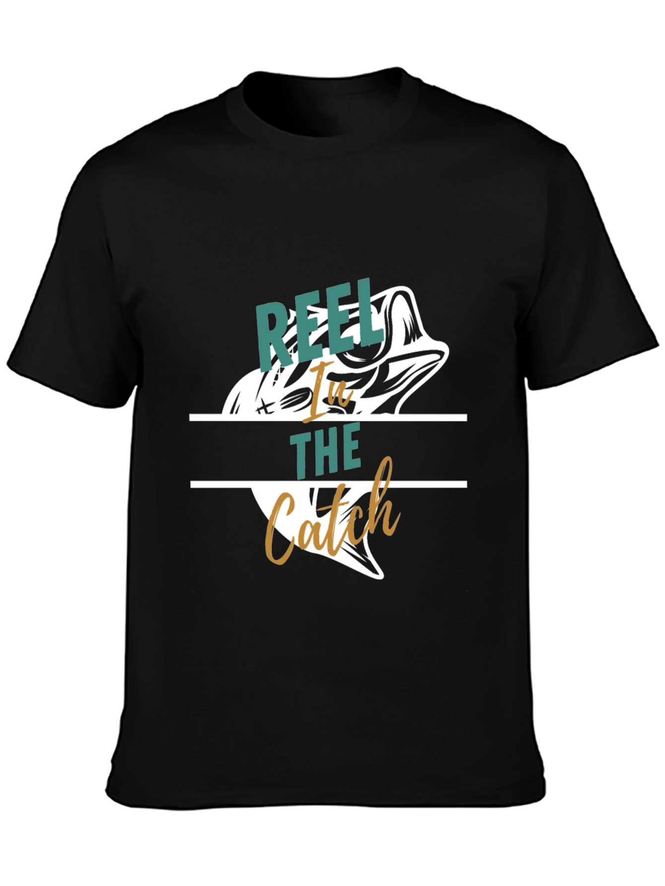 Black Reel It In Catch Fish Graphic Tee view 3