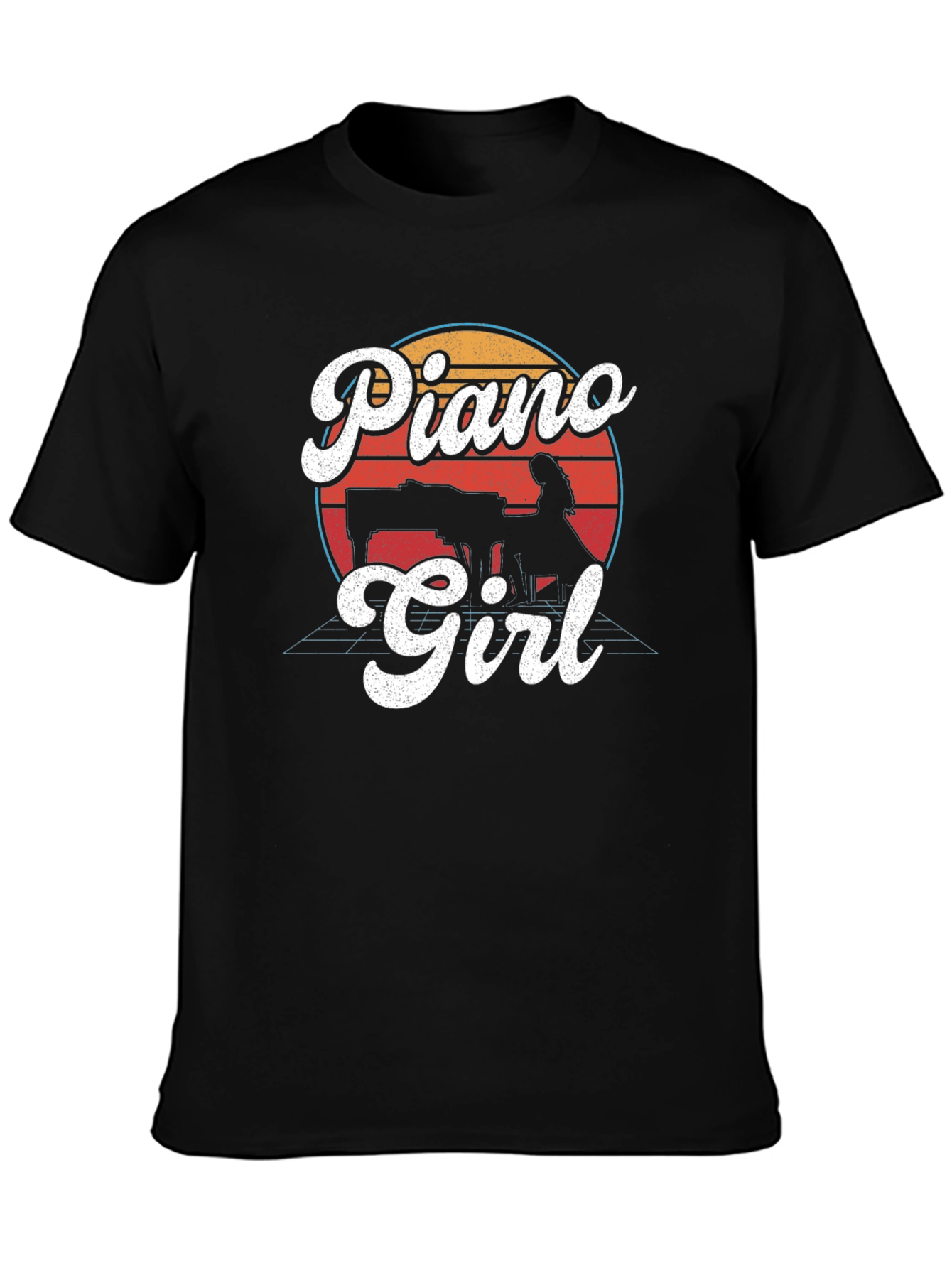 Black Retro Piano Girl Graphic T-Shirt - Black view 3