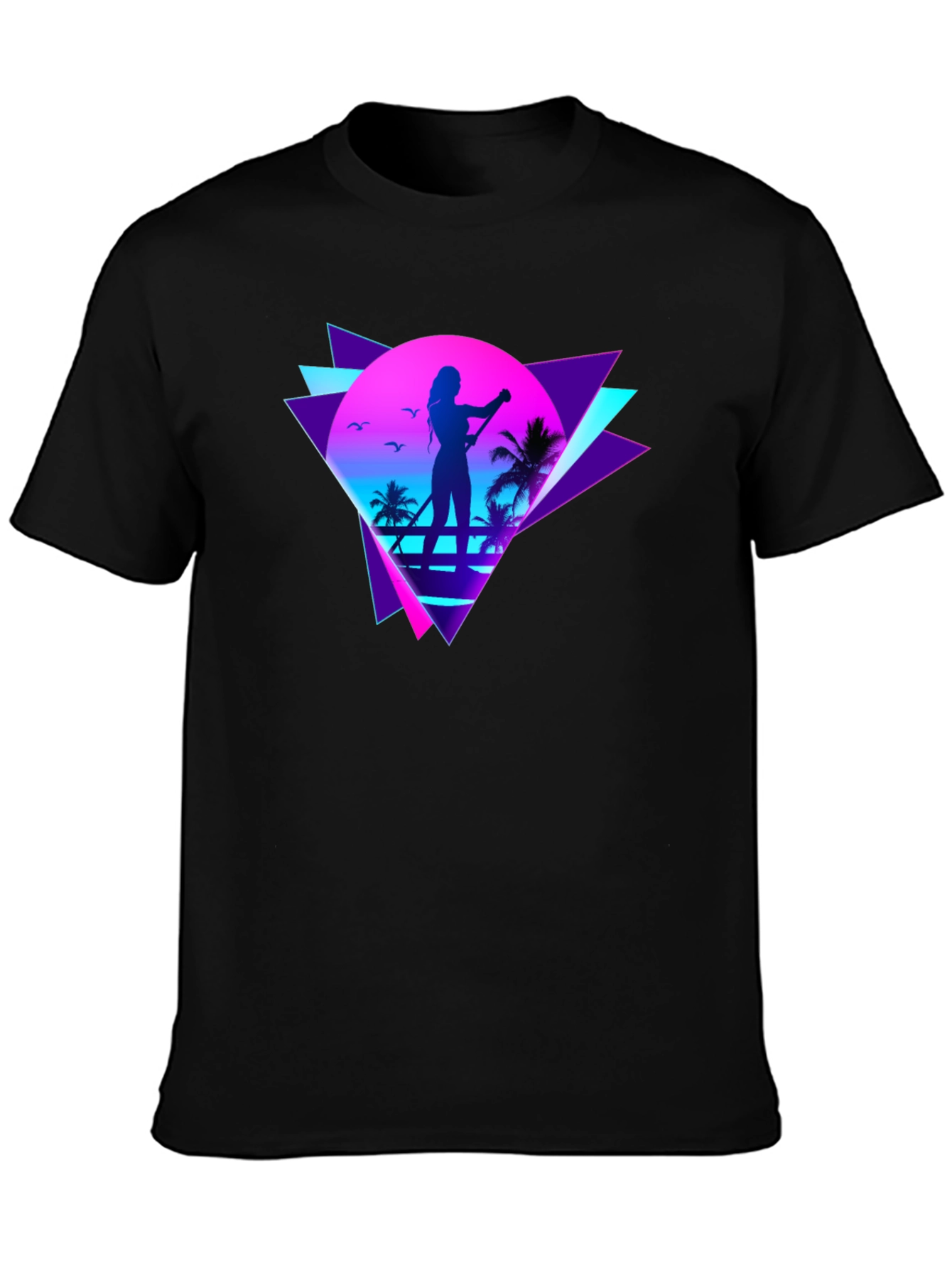 Black Retro Wave Paddleboarder Graphic Tee view 3
