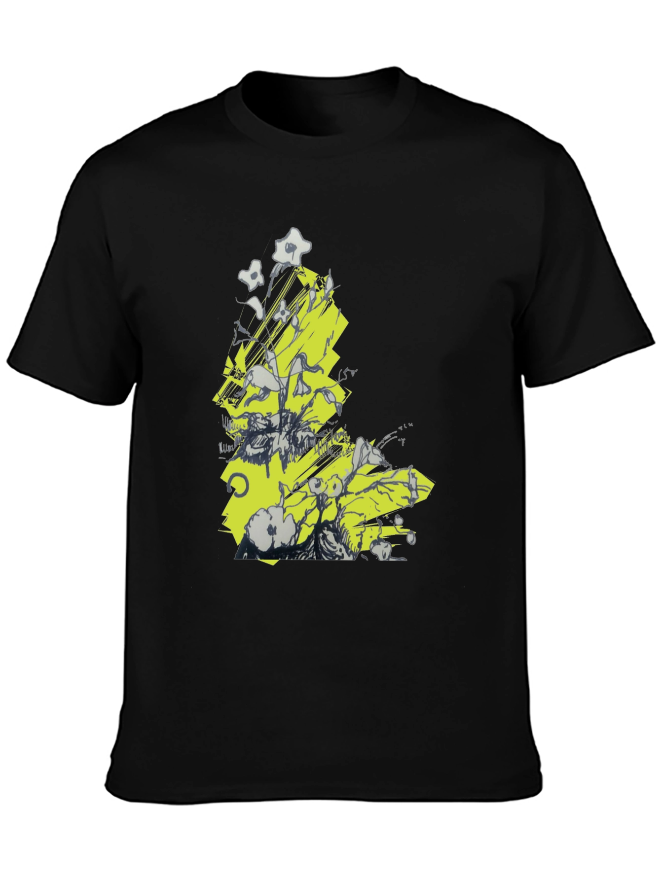 Black Abstract Graphic Tee - Black Cotton T-Shirt view 3