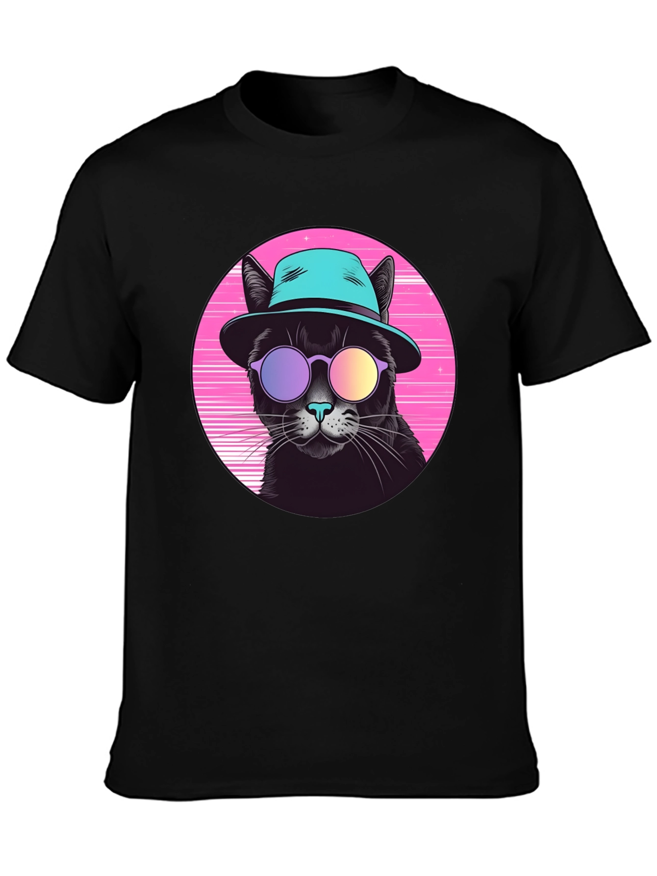 Black Cool Cat Retro T-Shirt view 3