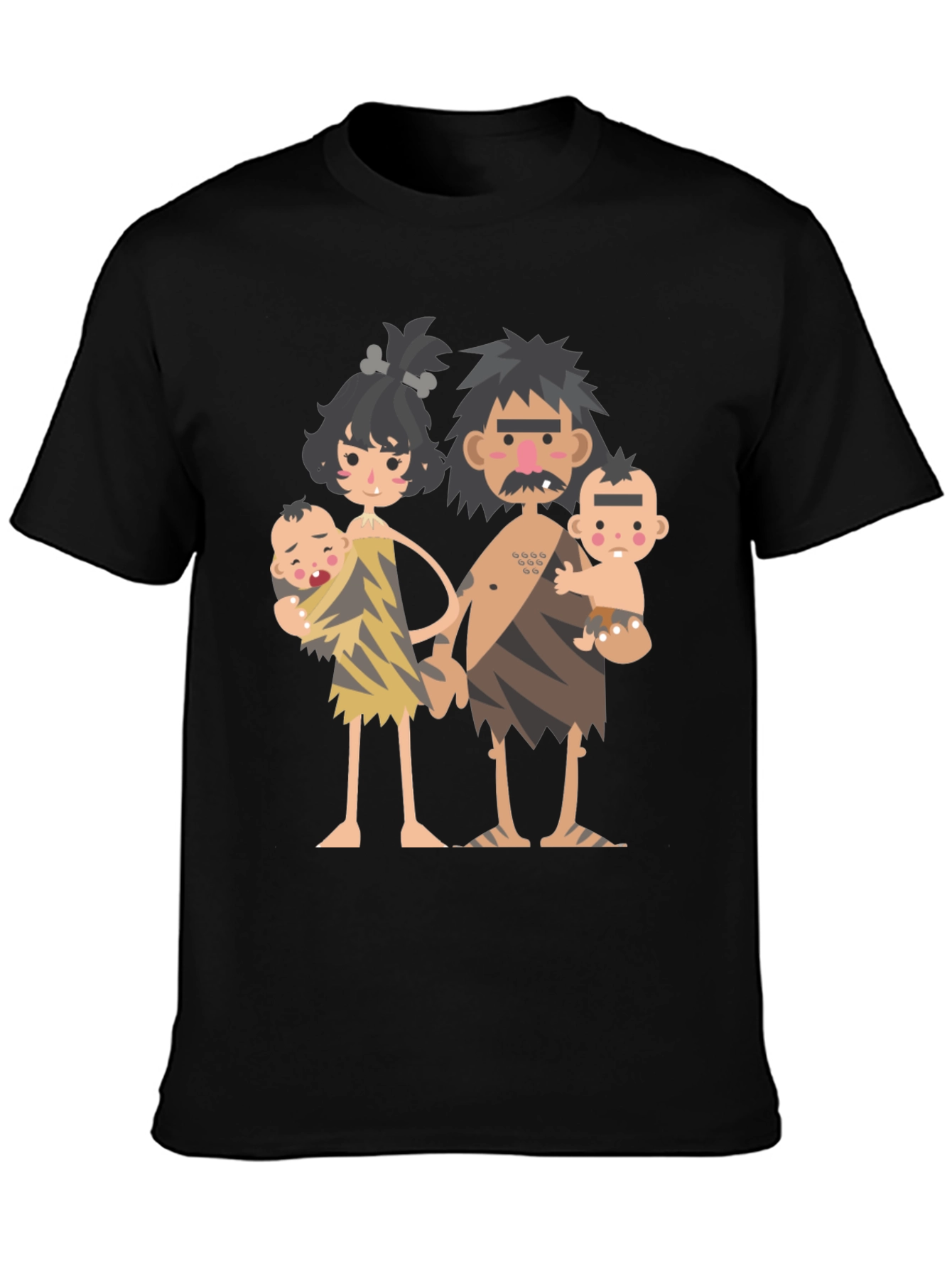 Black Cartoon Caveman Family Graphic T-Shirt view 3